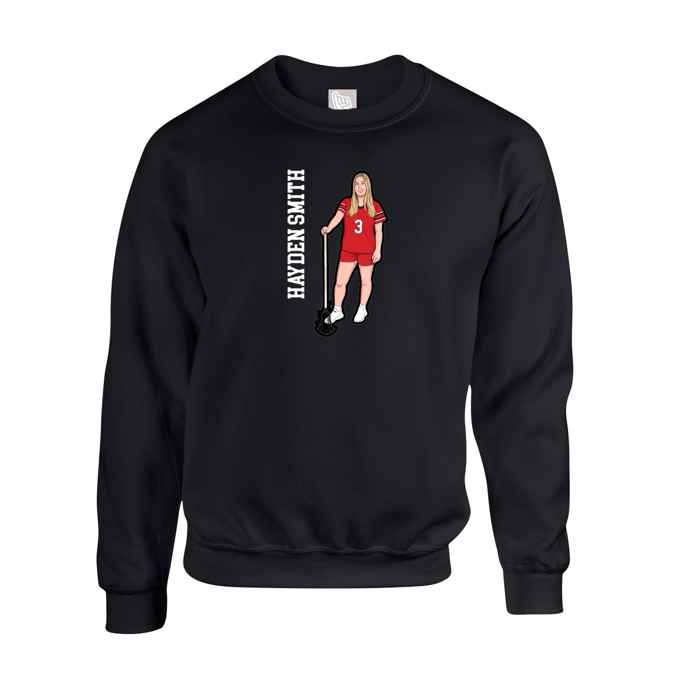 Fleece Crew — Name Vertical in Black