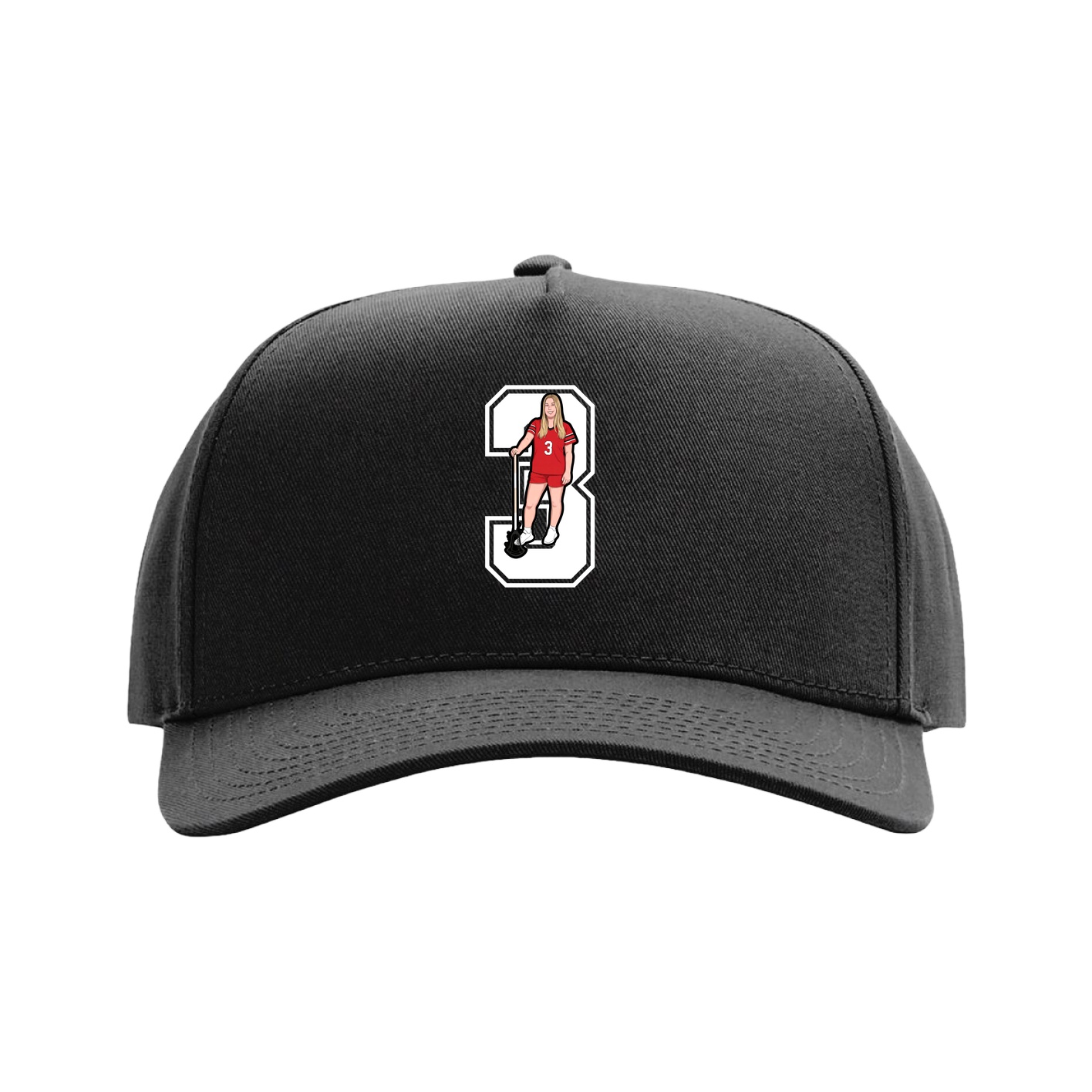 Full Fabric Five-Panel Champ Cap — Number in Black
