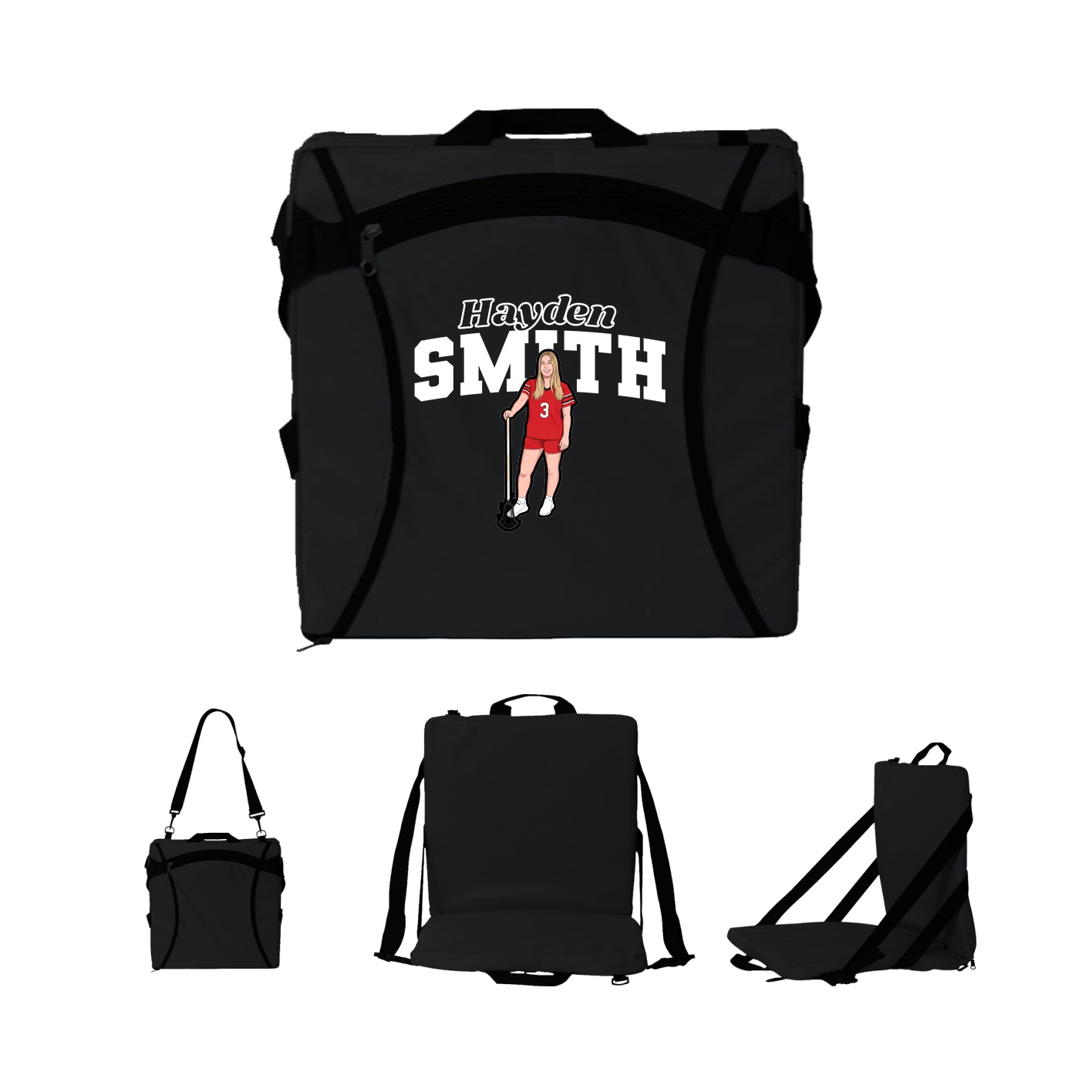 Folding Stadium Seat — Name Arch in Black