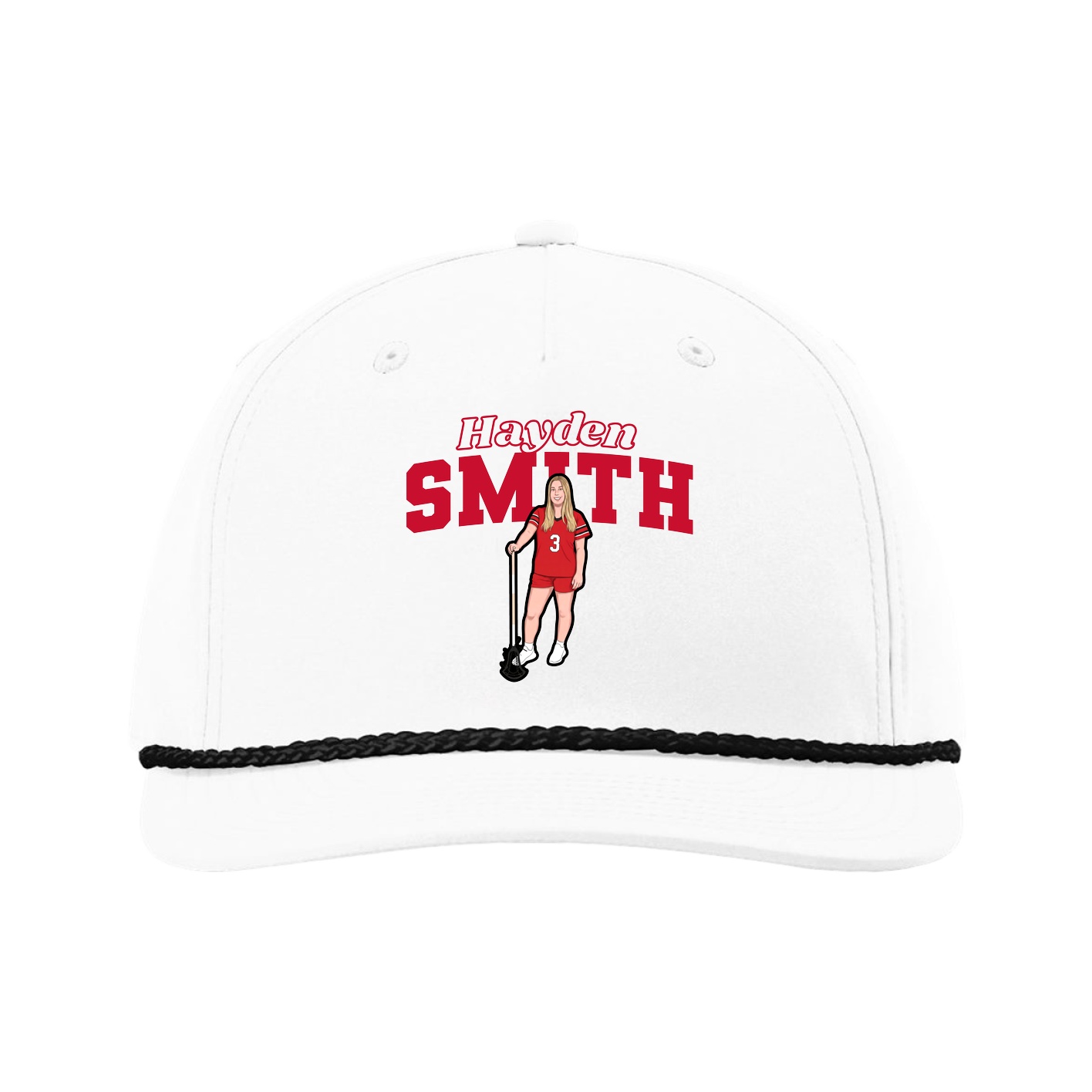 Five-Panel Classic Rope Cap — Name Arch in White