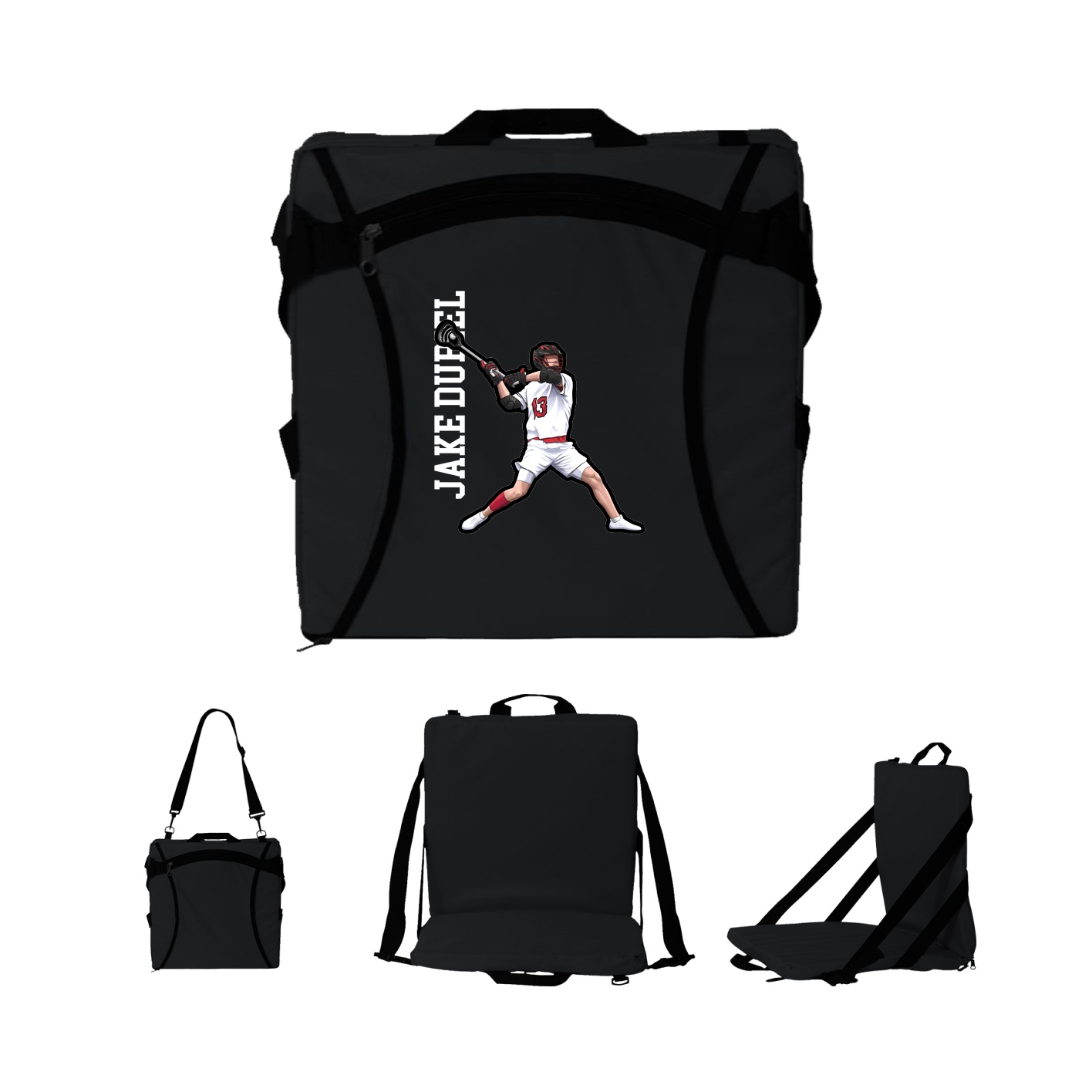 Folding Stadium Seat — Name Vertical in Black