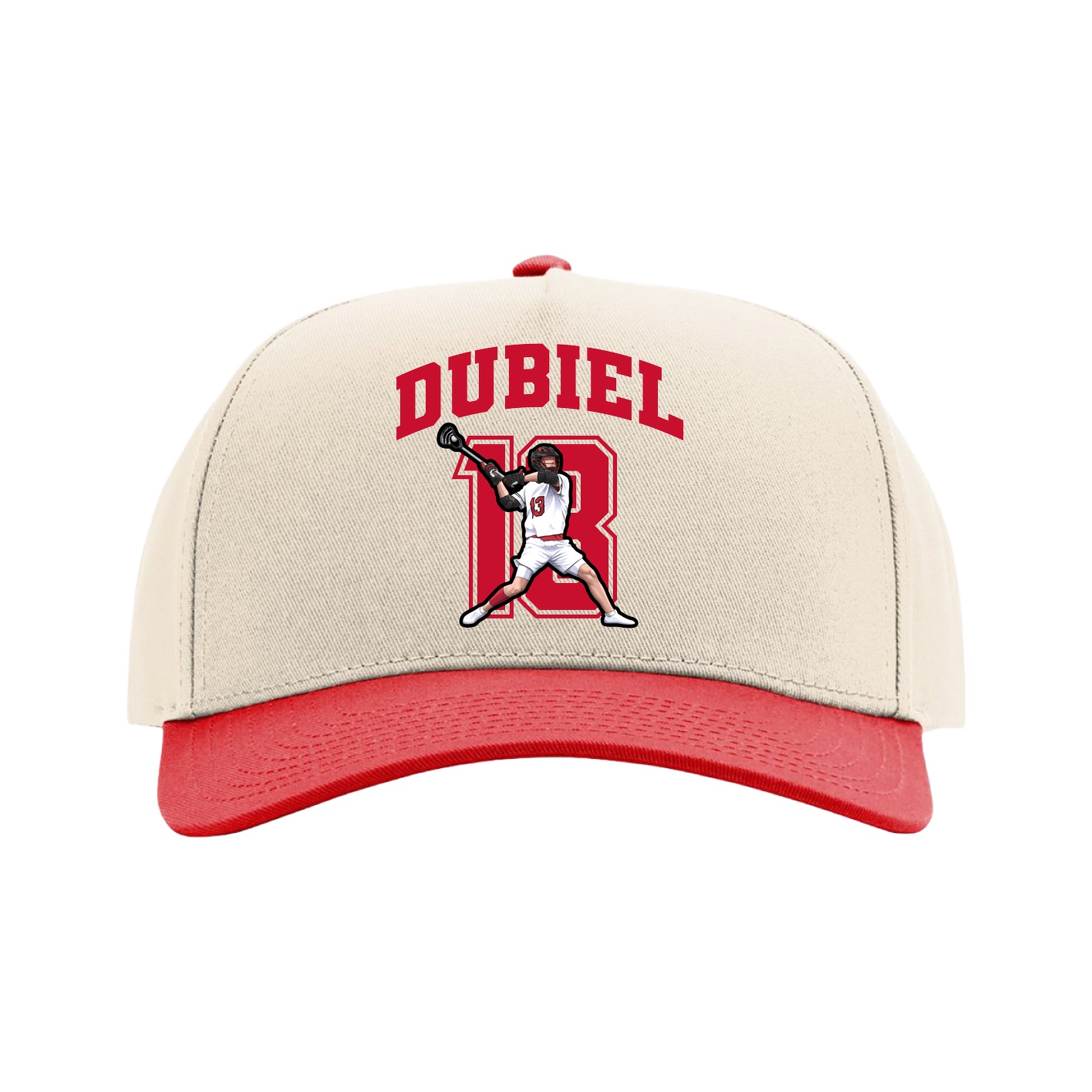 Full Fabric Five-Panel Champ Cap — Number in Cream/Red