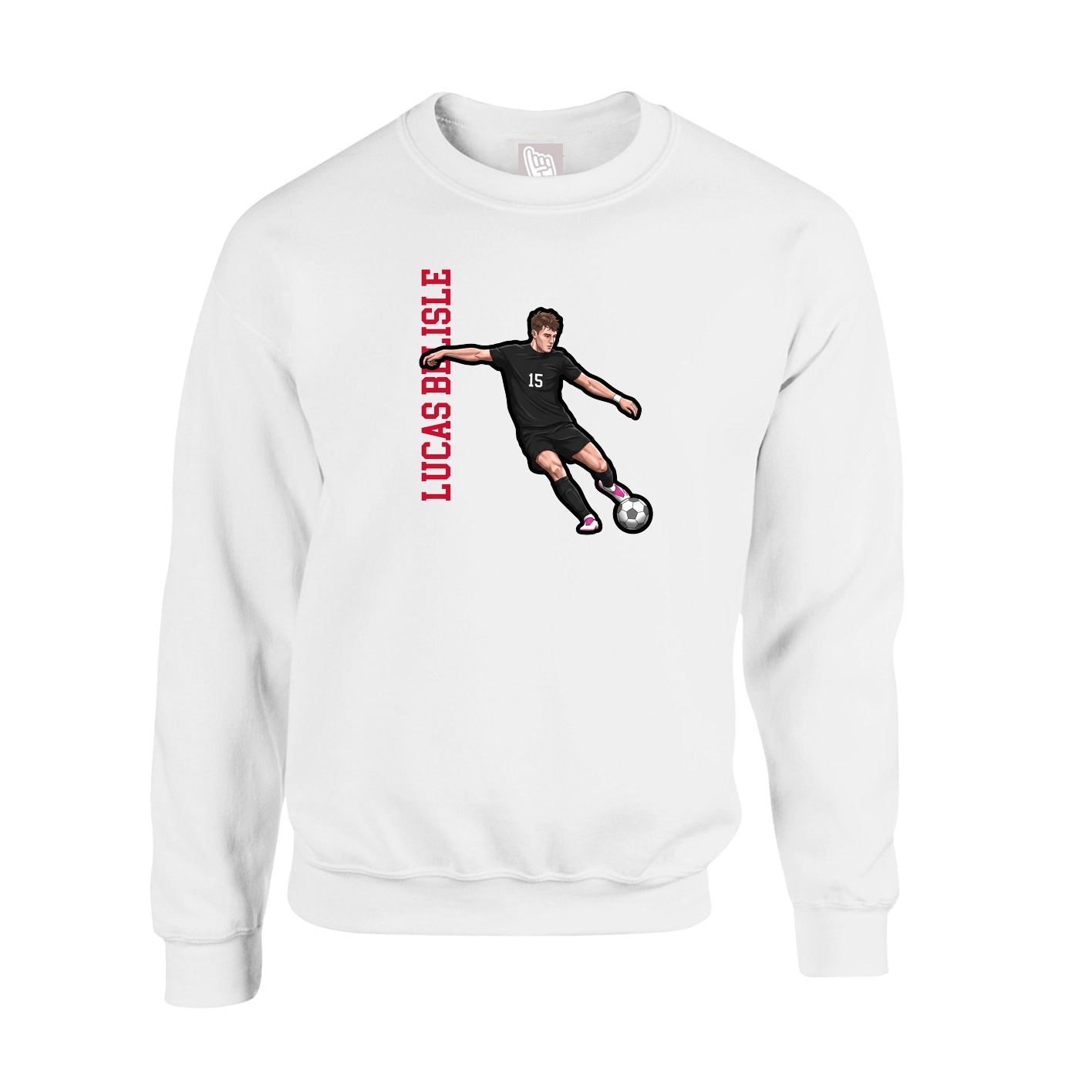 Fleece Crew — Name Vertical in White