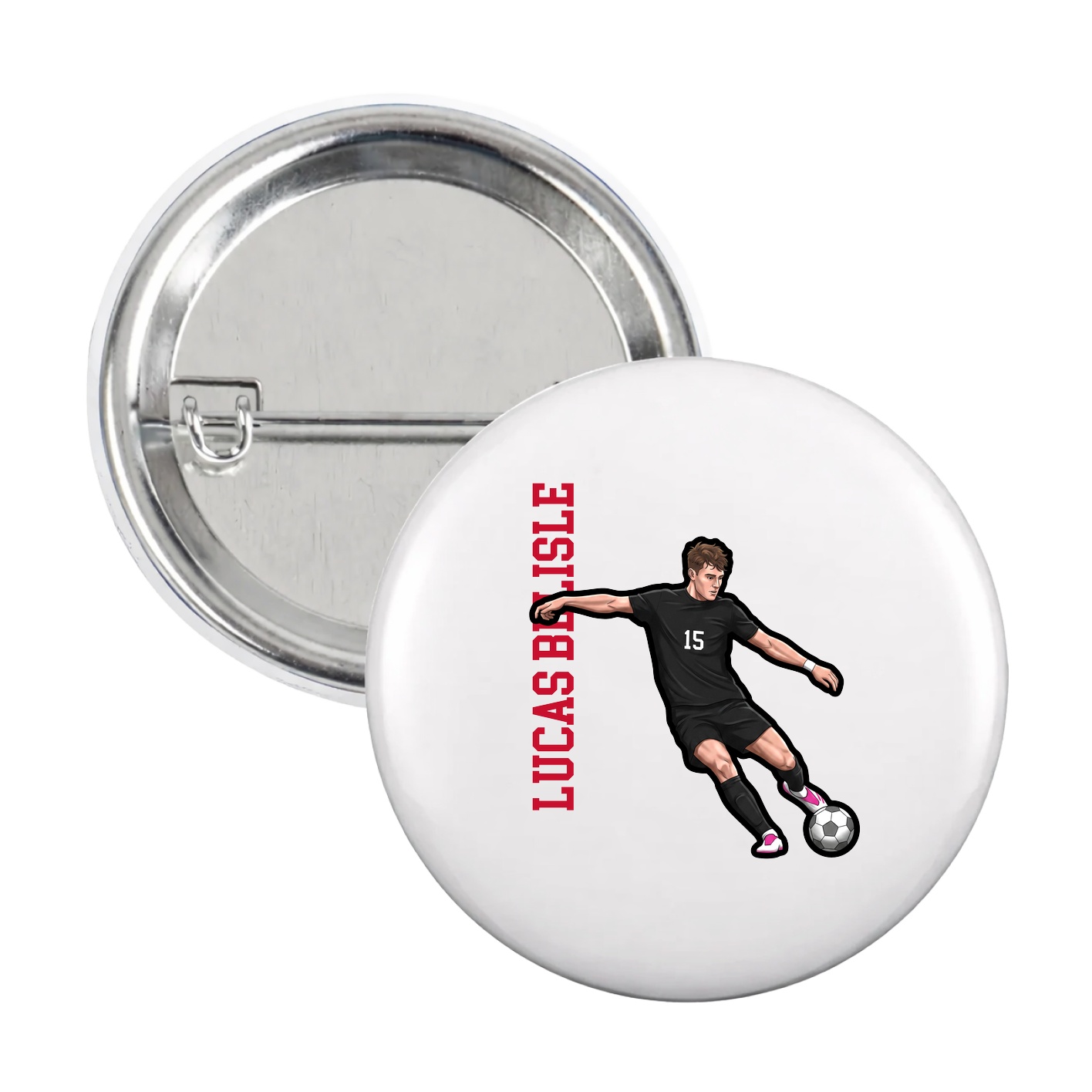 Game Day Button — Name Vertical in White