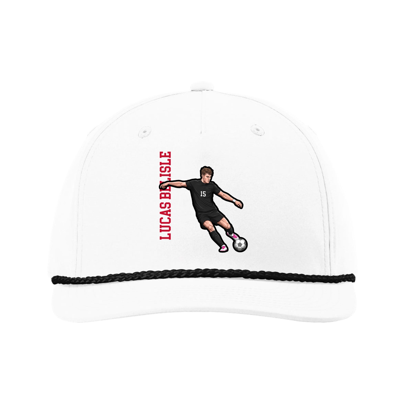 Five-Panel Classic Rope Cap — Name Vertical in White
