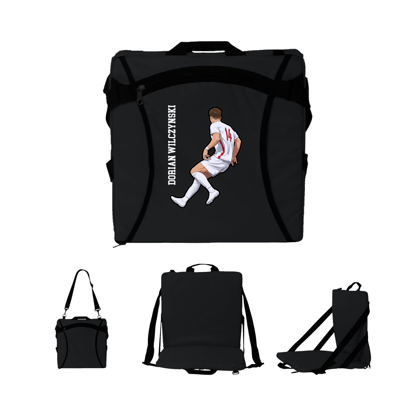 Folding Stadium Seat — Name Vertical in Black