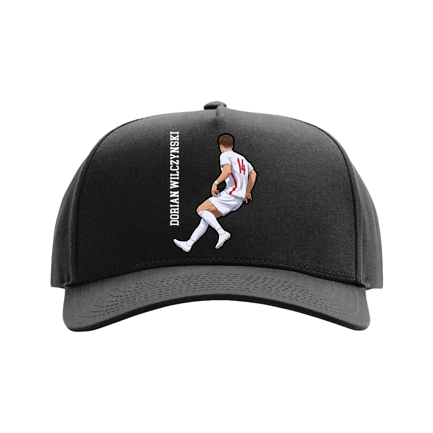 Full Fabric Five-Panel Champ Cap — Name Vertical in Black