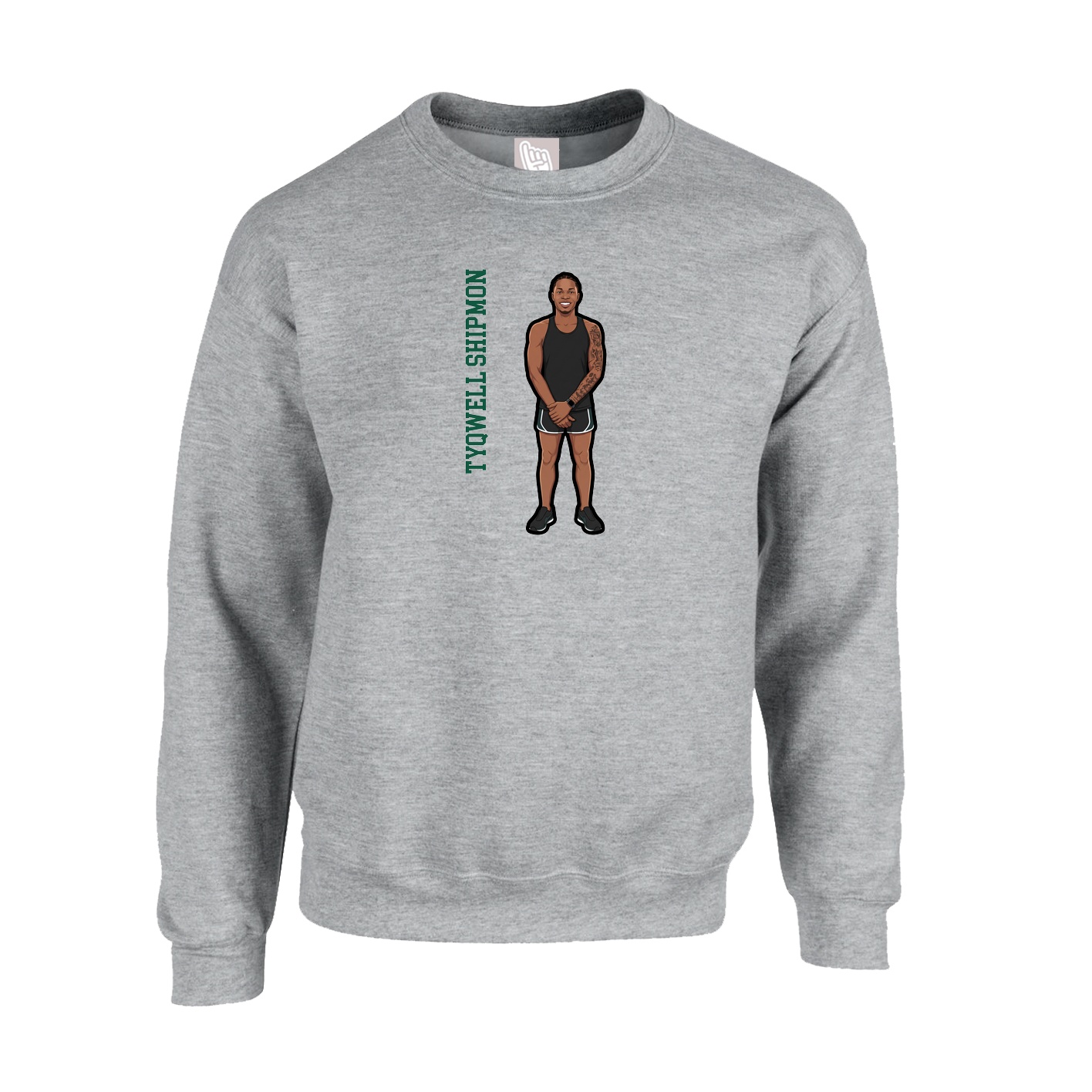 Fleece Crew — Name Vertical in Grey