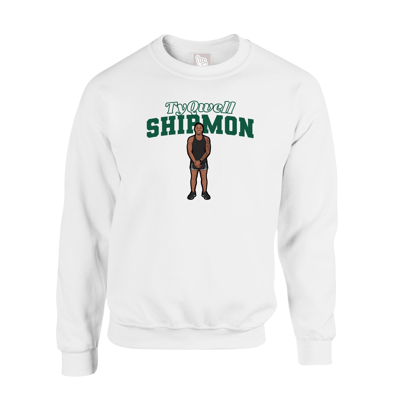 Fleece Crew — Name Arch in White