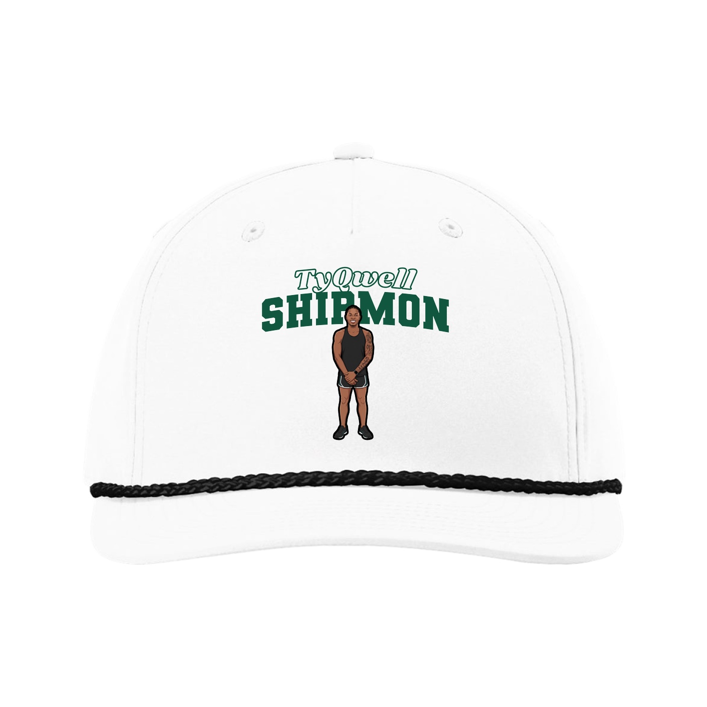 Five-Panel Classic Rope Cap — Name Arch in White