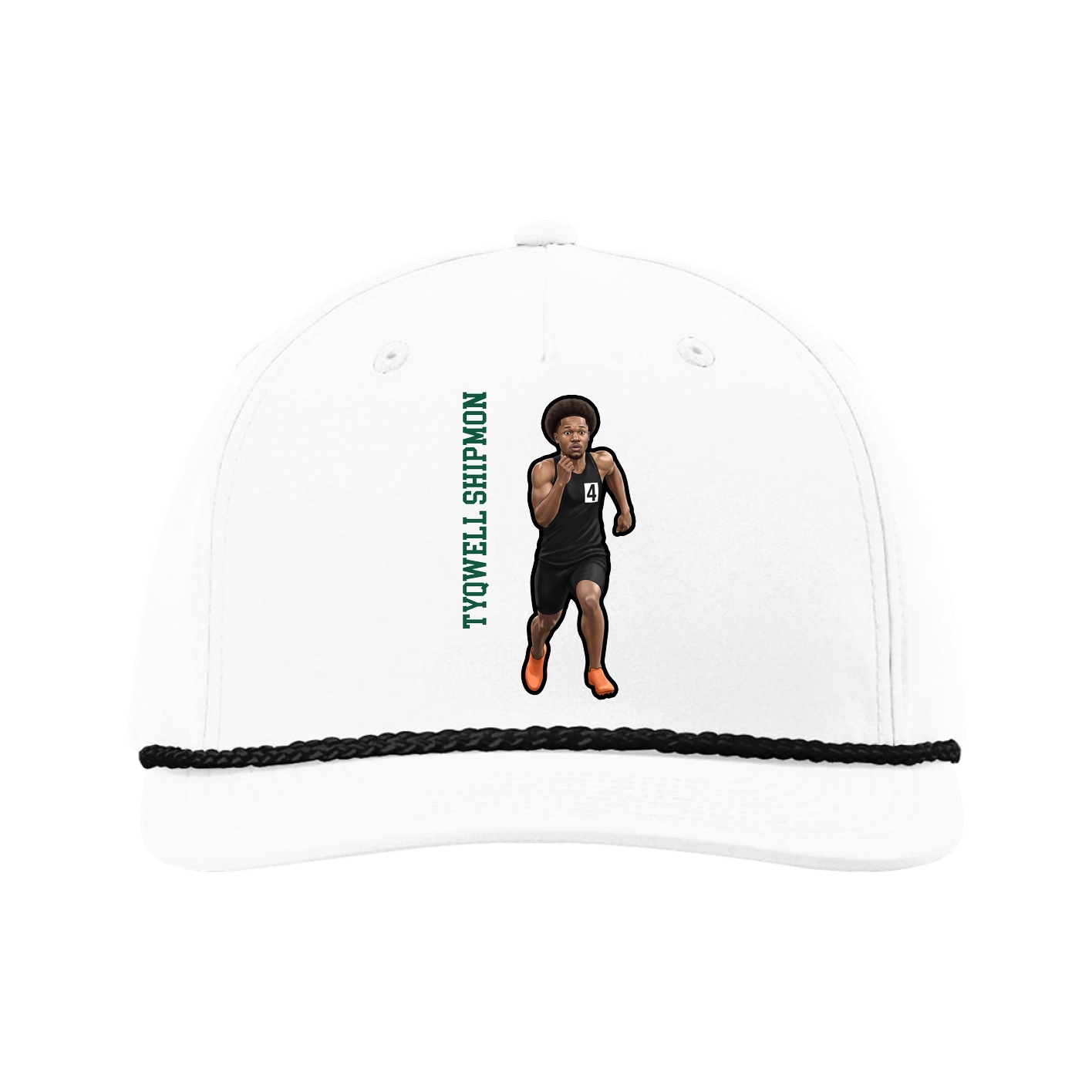 Five-Panel Classic Rope Cap — Name Vertical in White