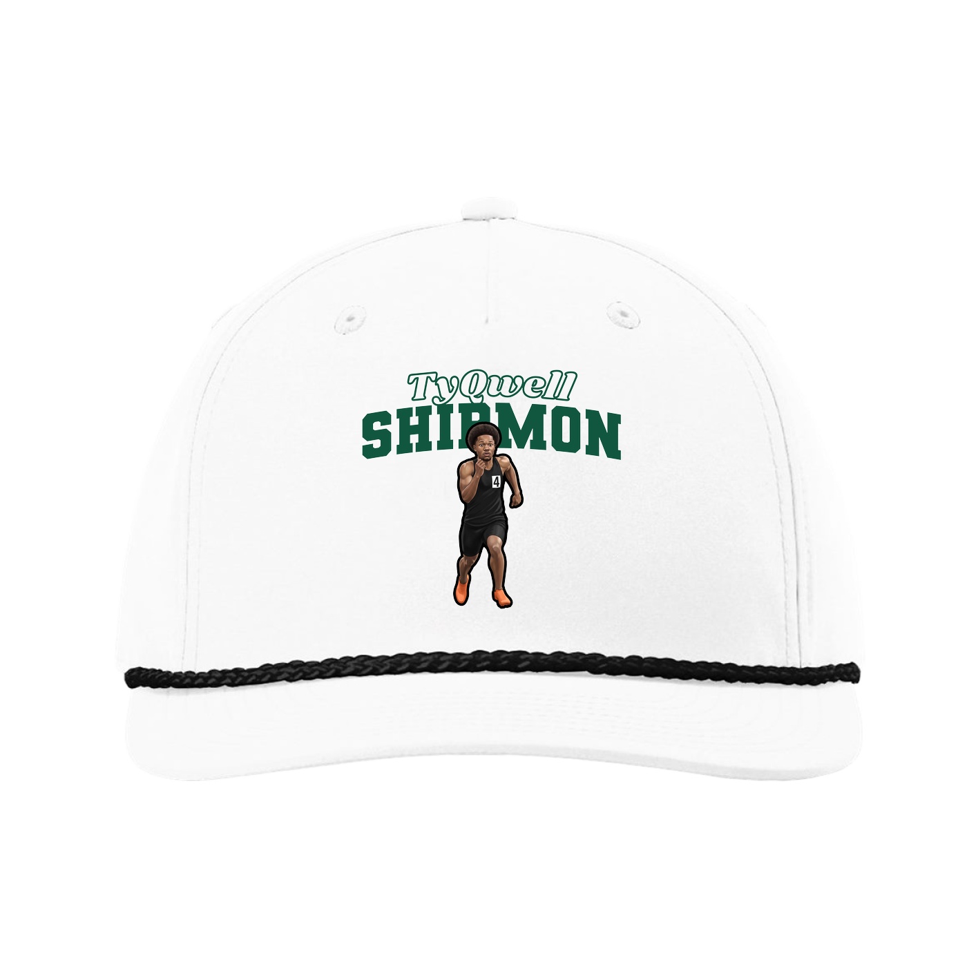 Five-Panel Classic Rope Cap — Name Arch in White