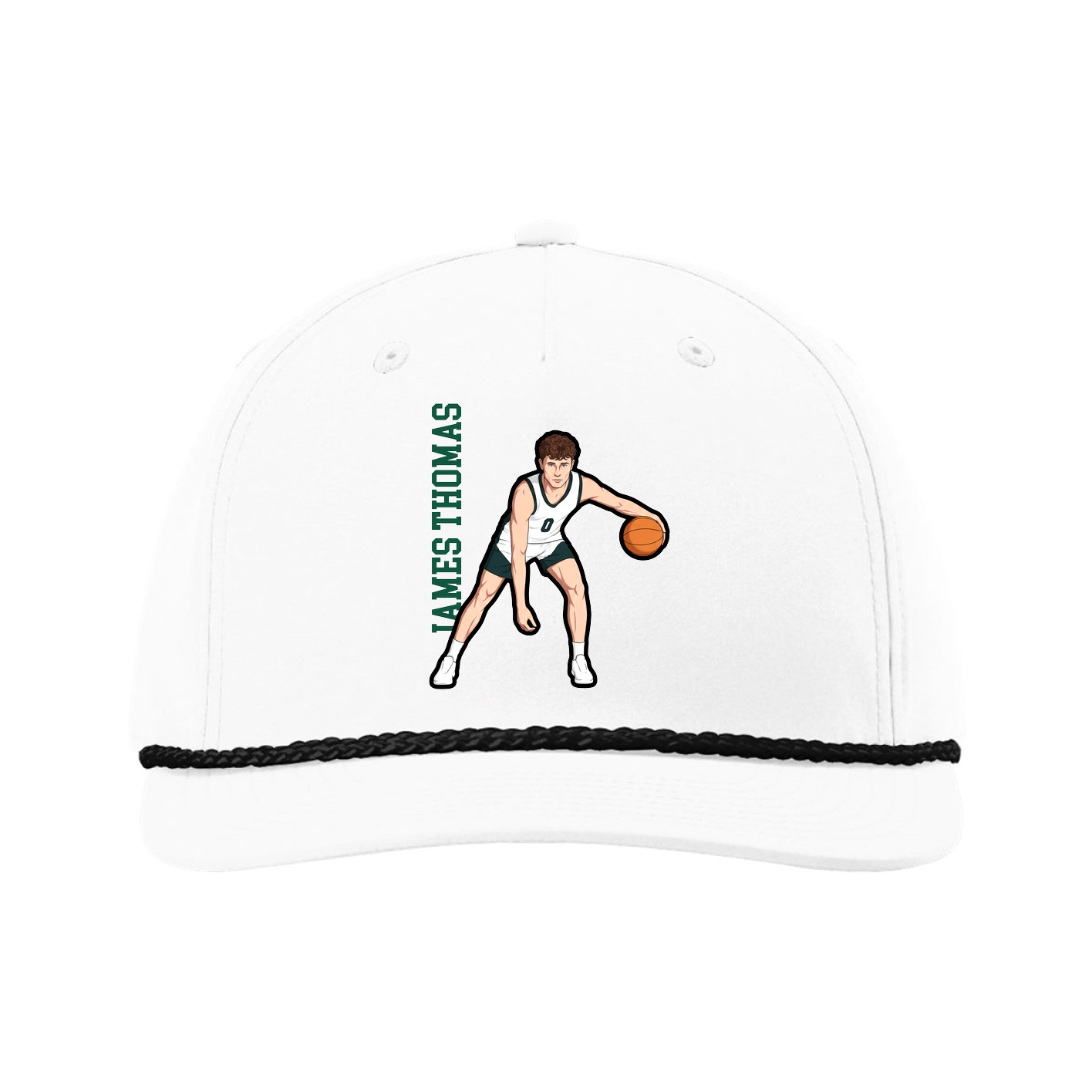 Five-Panel Classic Rope Cap — Name Vertical in White