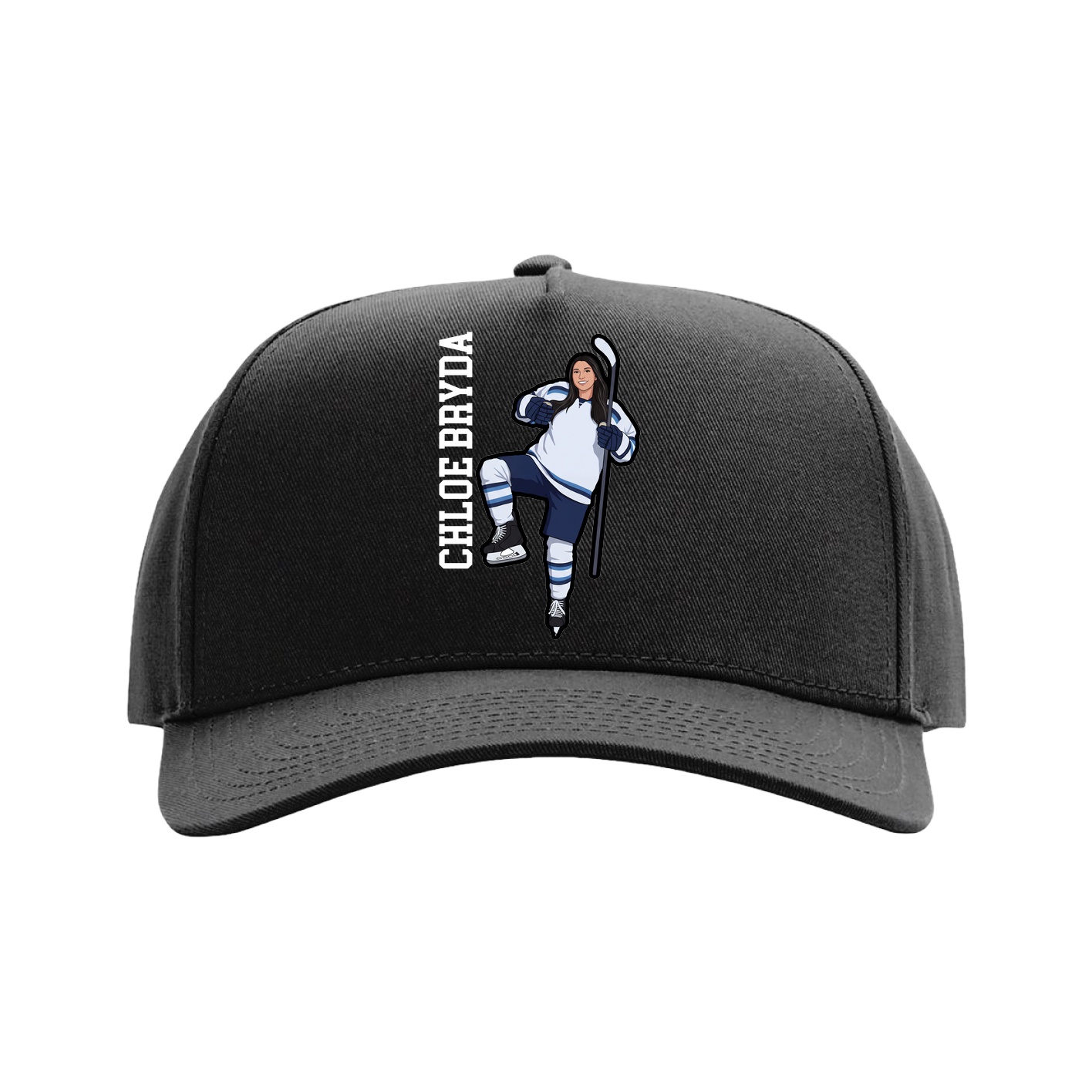 Full Fabric Five-Panel Champ Cap — Name Vertical in Black