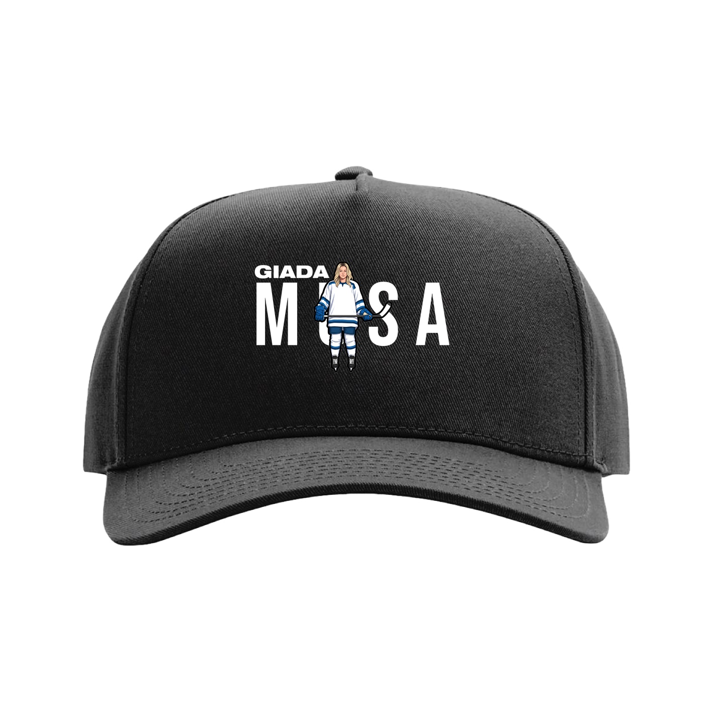 Full Fabric Five-Panel Champ Cap — Player Name in Black