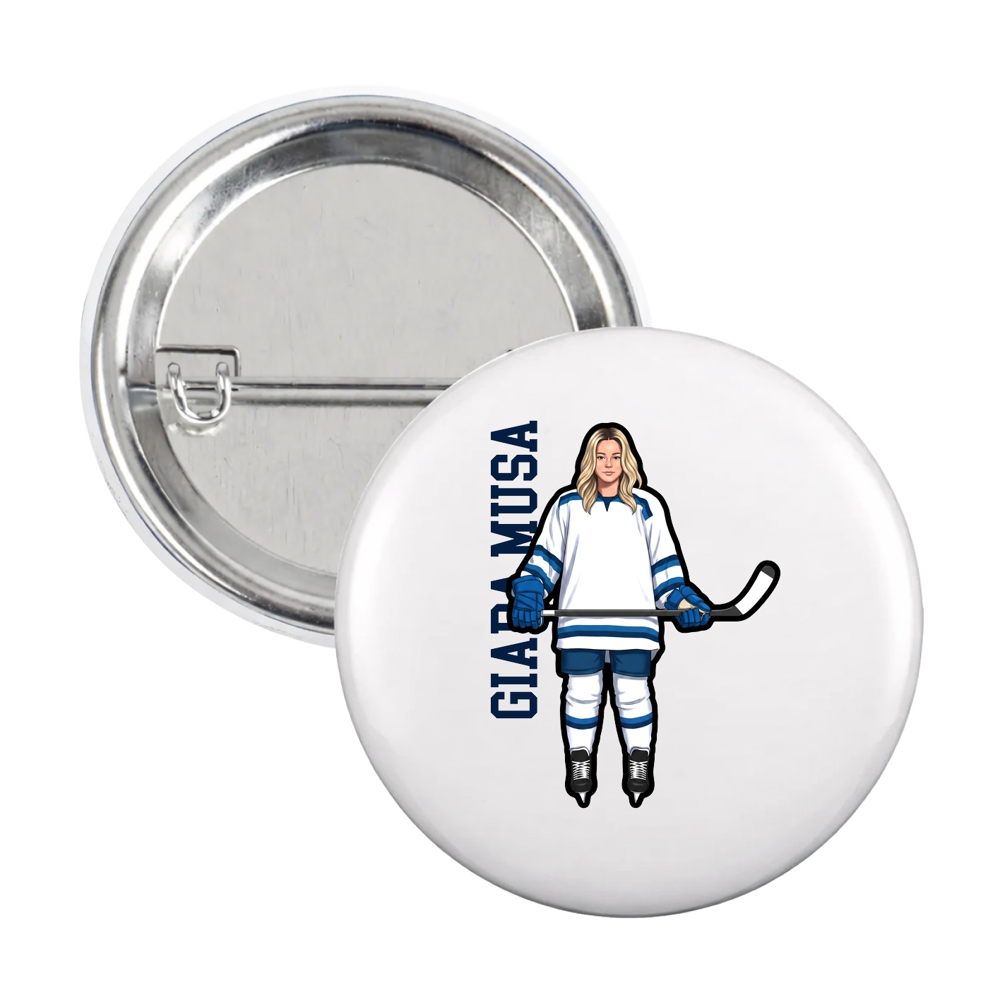 Game Day Button — Name Vertical in White