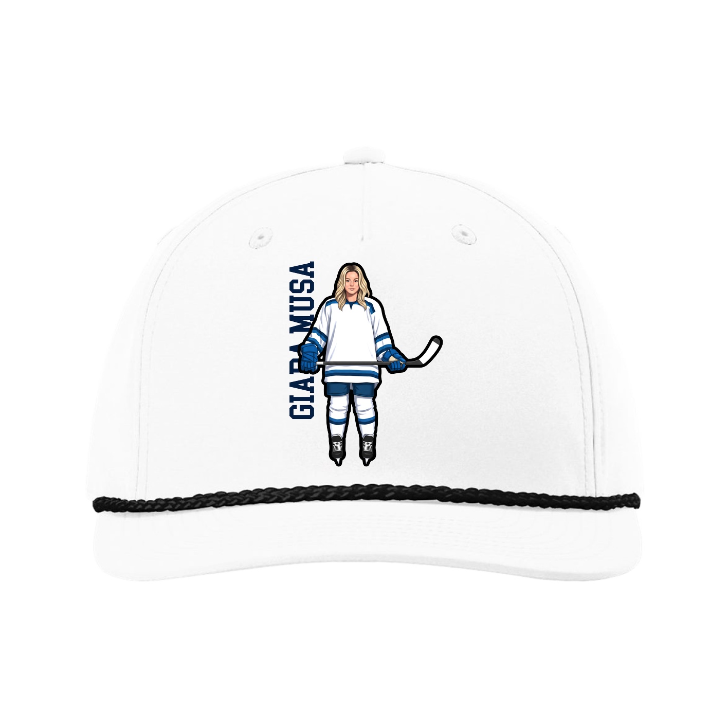 Five-Panel Classic Rope Cap — Name Vertical in White