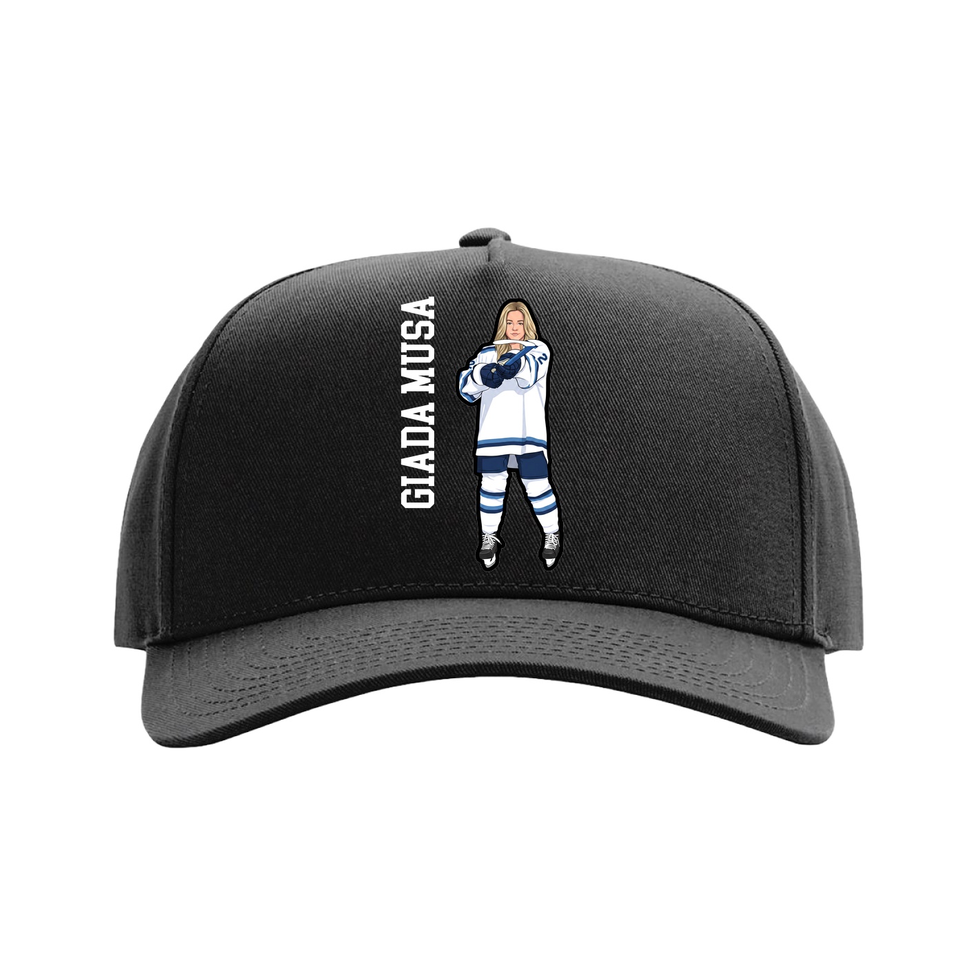 Full Fabric Five-Panel Champ Cap — Name Vertical in Black