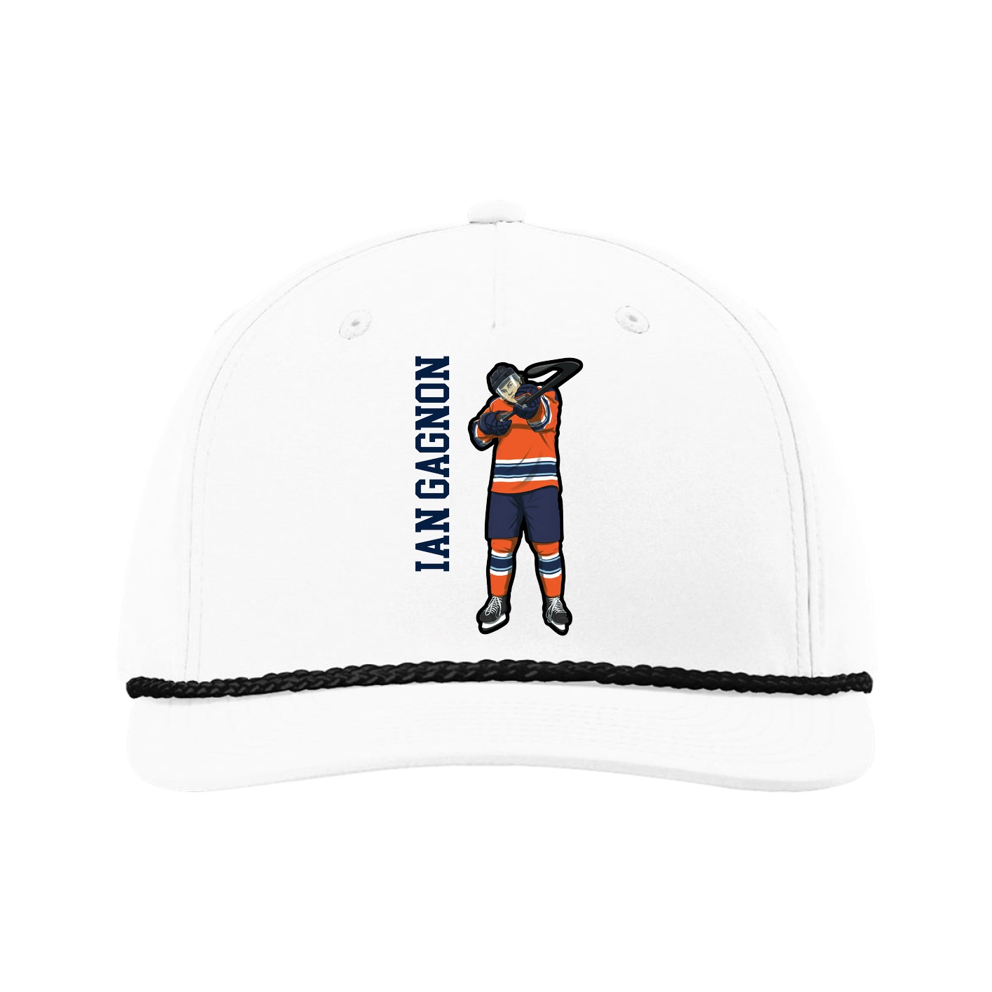 Five-Panel Classic Rope Cap — Name Vertical in White