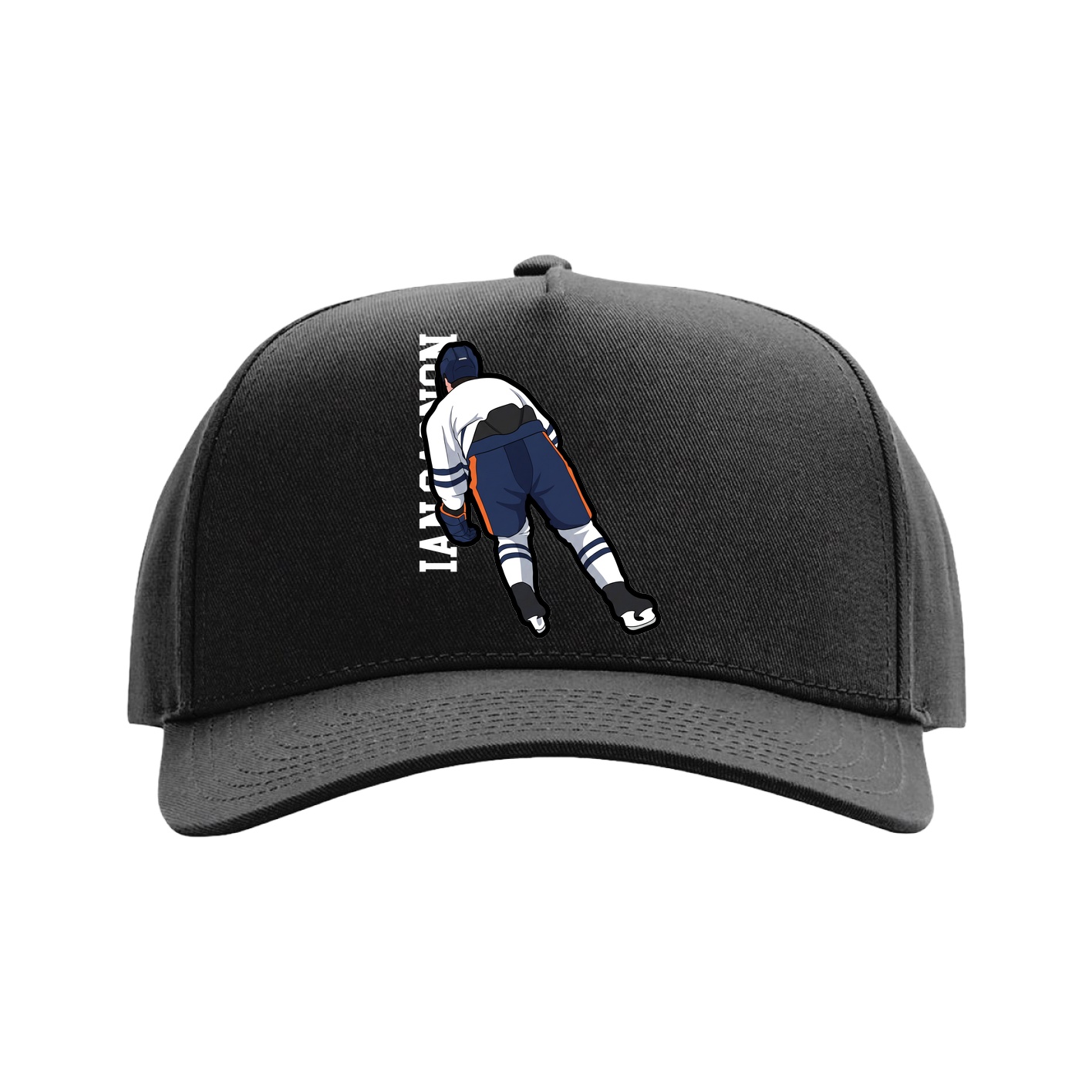 Full Fabric Five-Panel Champ Cap — Name Vertical in Black