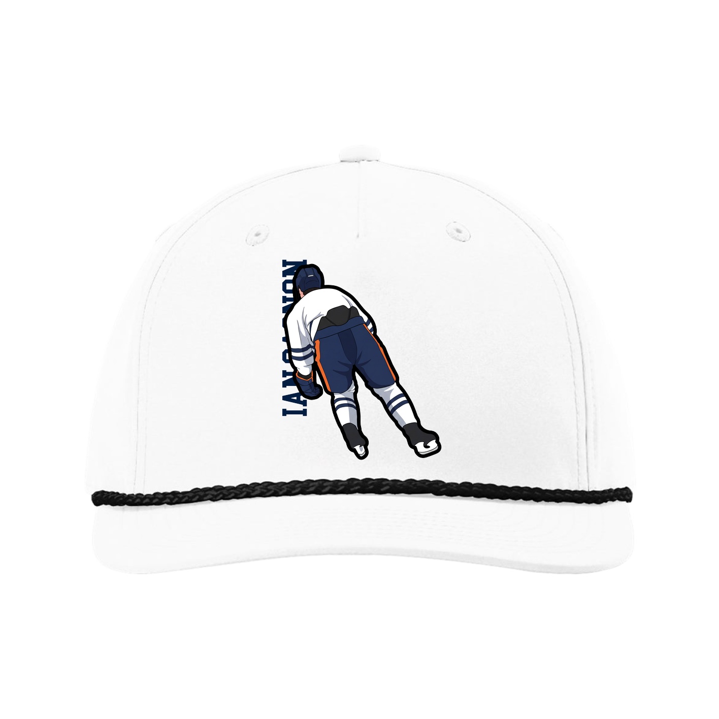 Five-Panel Classic Rope Cap — Name Vertical in White
