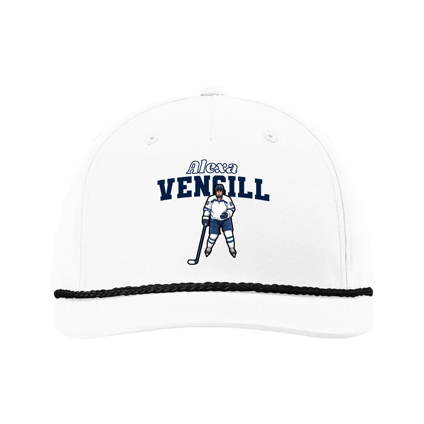 Five-Panel Classic Rope Cap — Name Arch in White