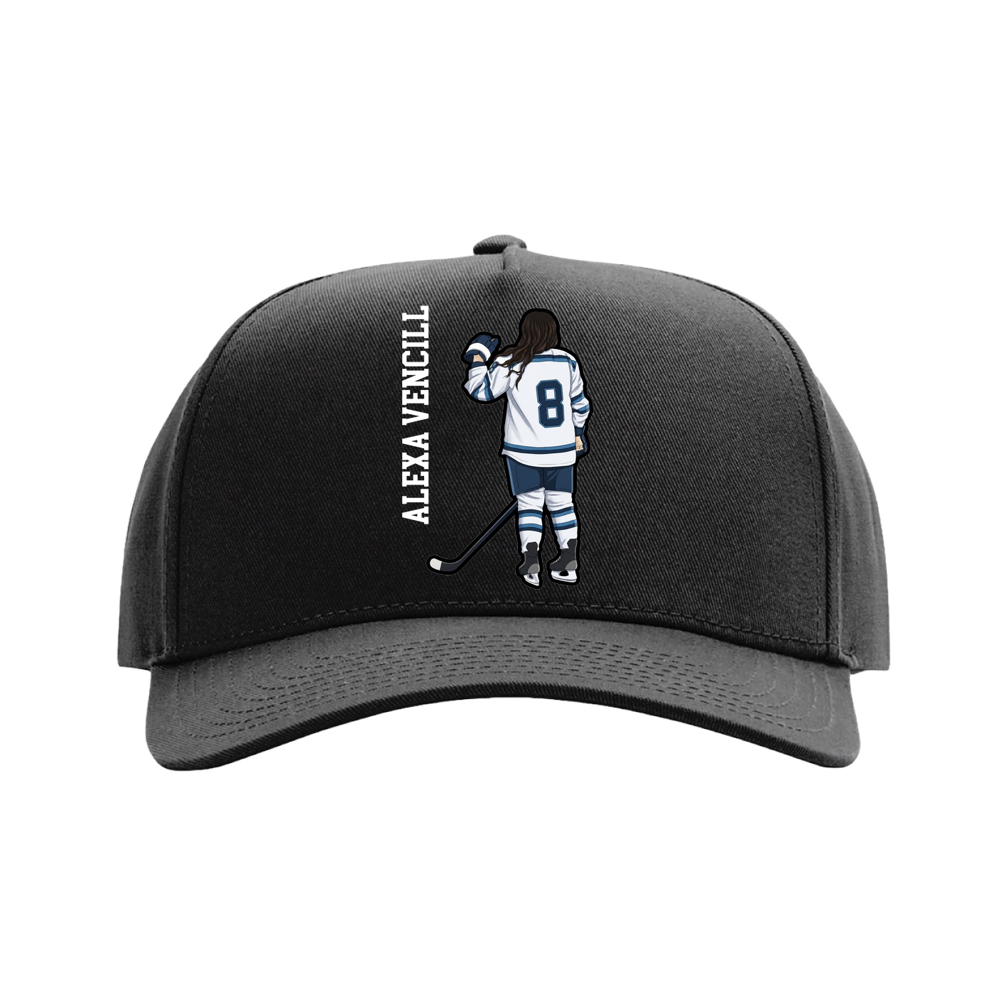 Full Fabric Five-Panel Champ Cap — Name Vertical in Black