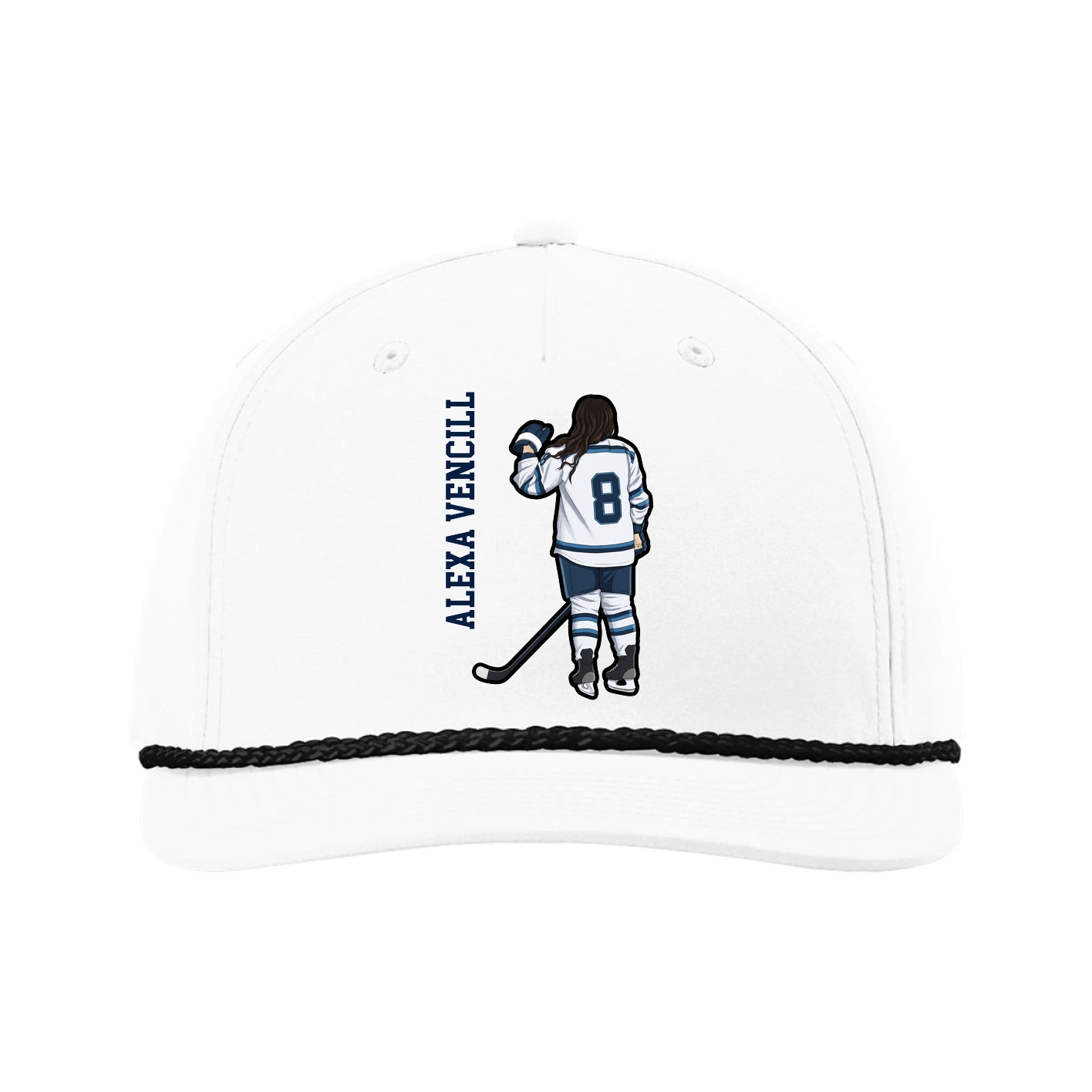 Five-Panel Classic Rope Cap — Name Vertical in White
