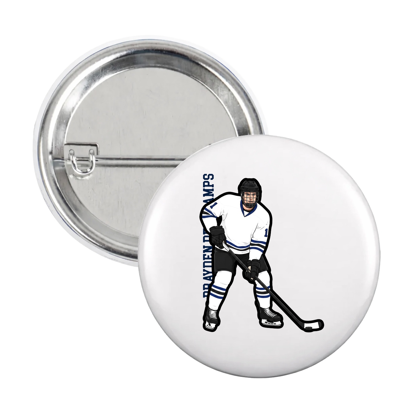 Game Day Button — Name Vertical in White