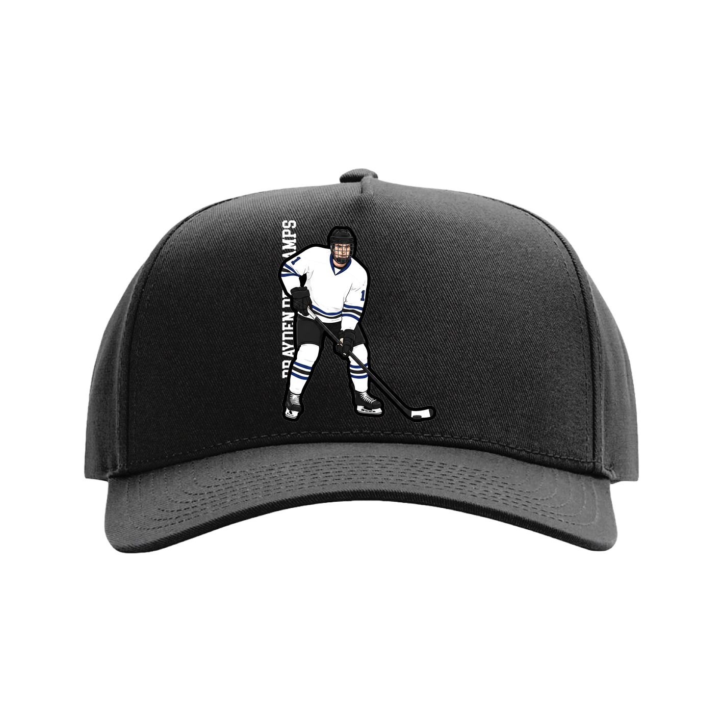Full Fabric Five-Panel Champ Cap — Name Vertical in Black