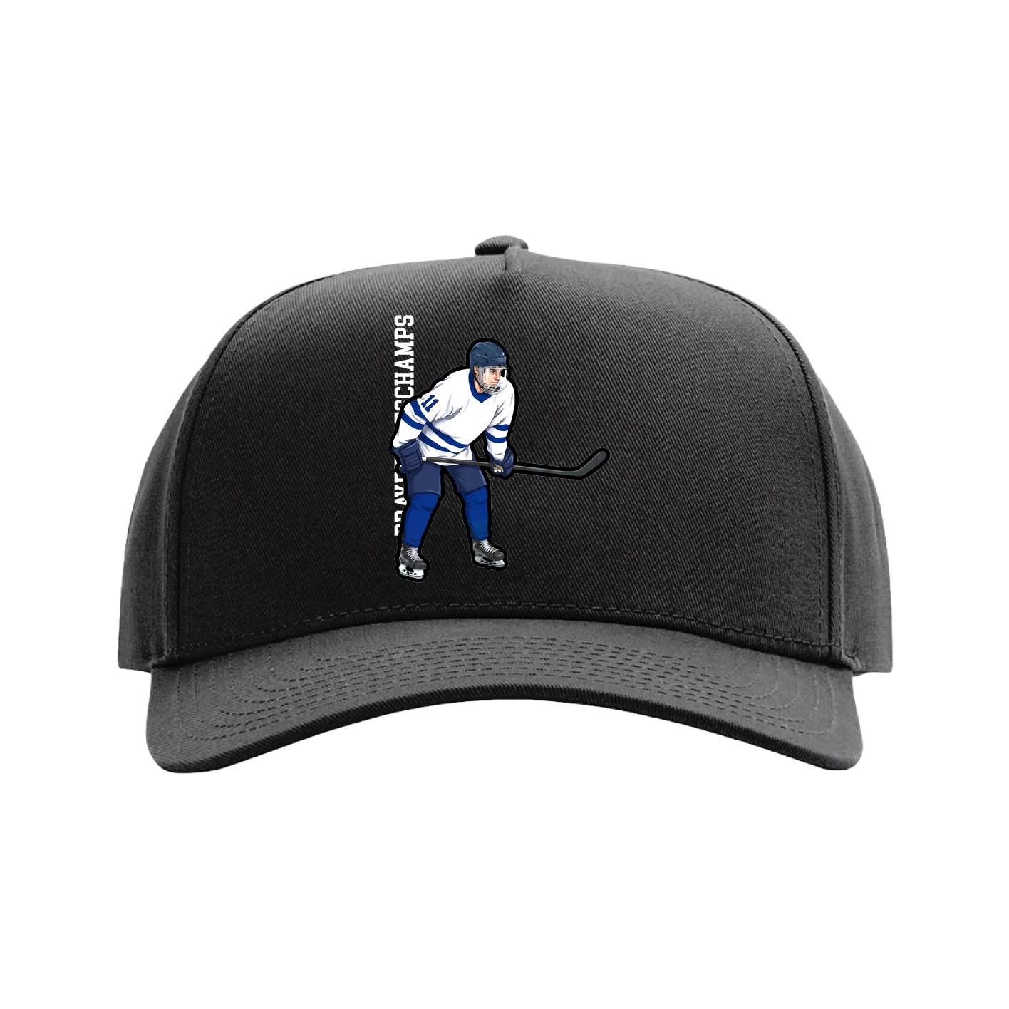 Full Fabric Five-Panel Champ Cap — Name Vertical in Black