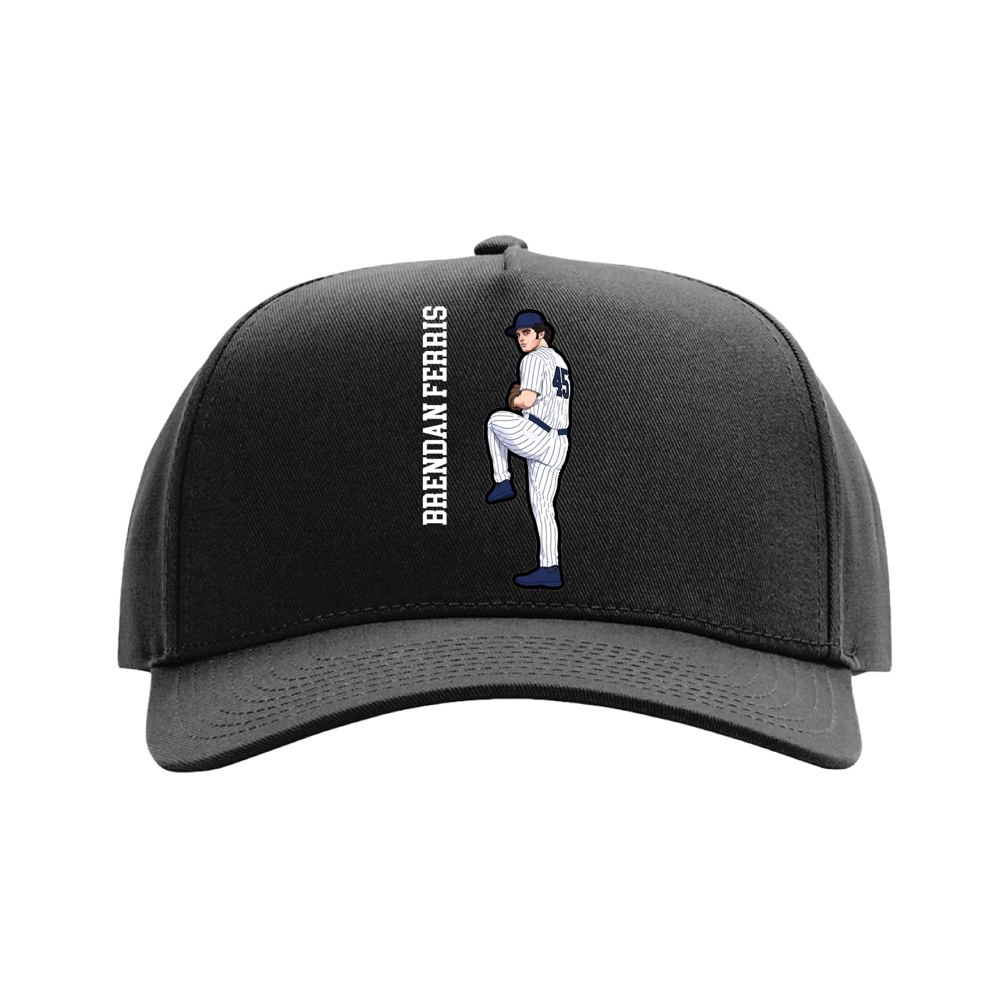 Full Fabric Five-Panel Champ Cap — Name Vertical in Black