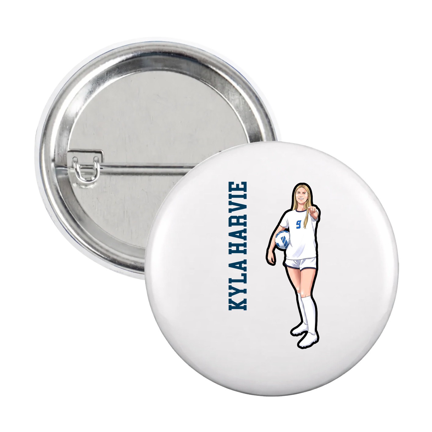 Game Day Button — Name Vertical in White