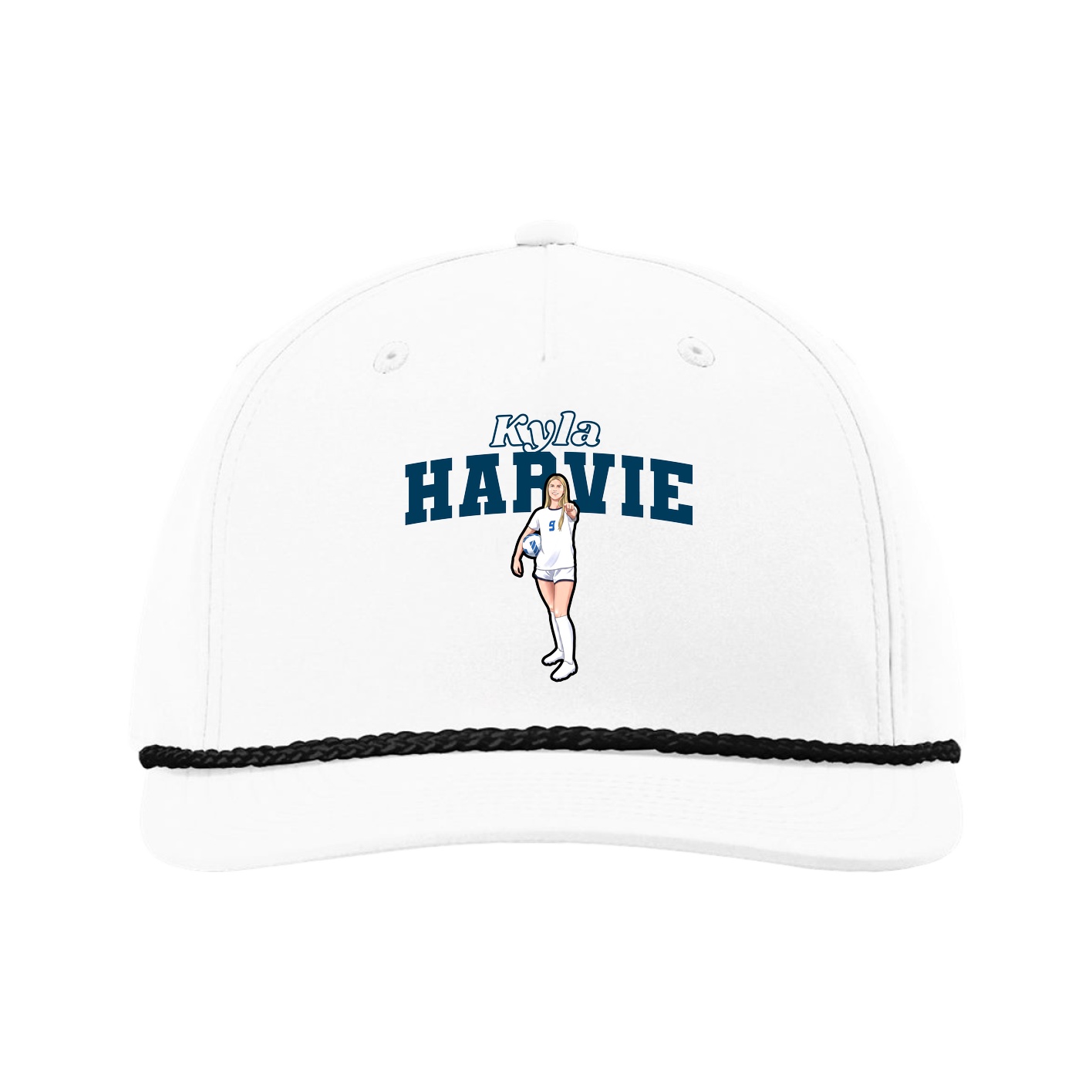 Five-Panel Classic Rope Cap — Name Arch in White