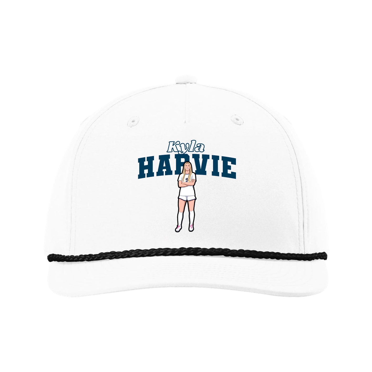 Five-Panel Classic Rope Cap — Name Arch in White