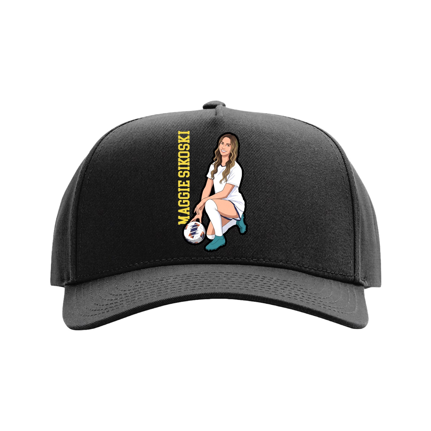 Full Fabric Five-Panel Champ Cap — Name Vertical in Black