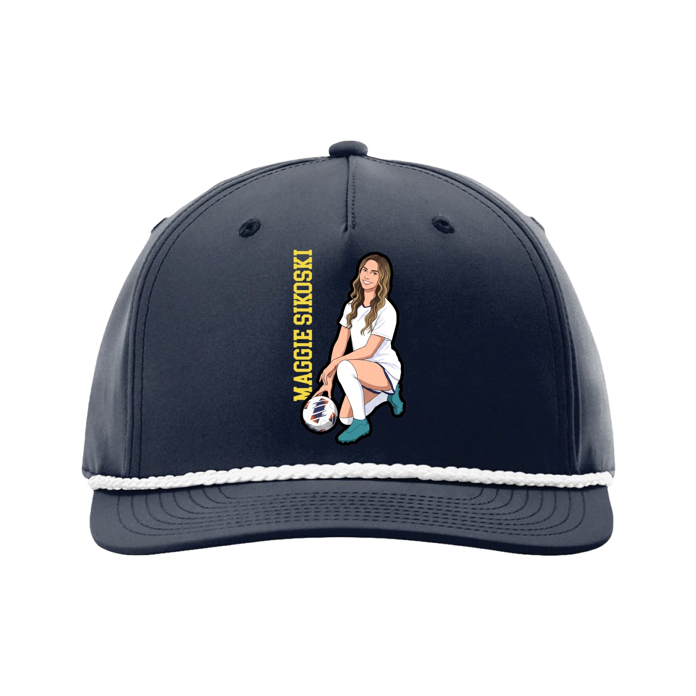 Five-Panel Classic Rope Cap — Name Vertical in Navy