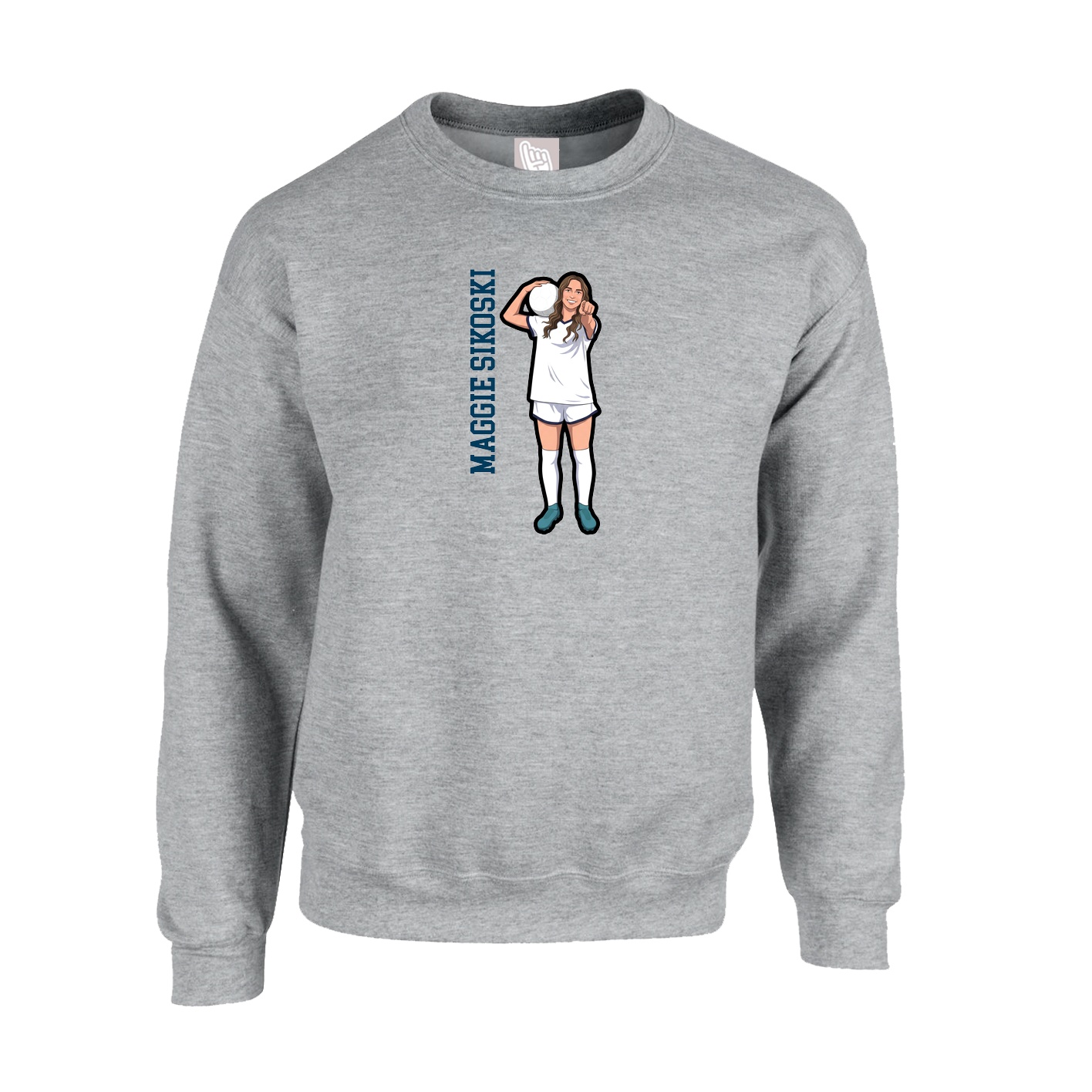Fleece Crew — Name Vertical in Grey