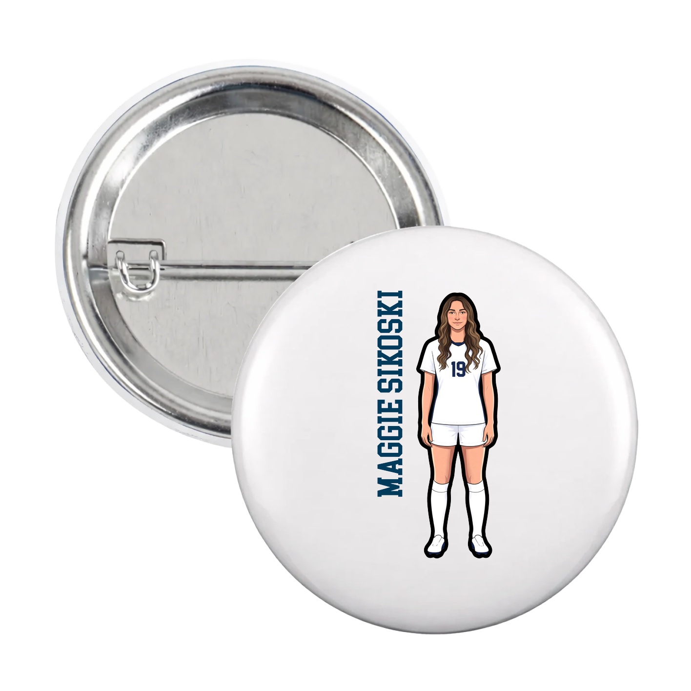 Game Day Button — Name Vertical in White