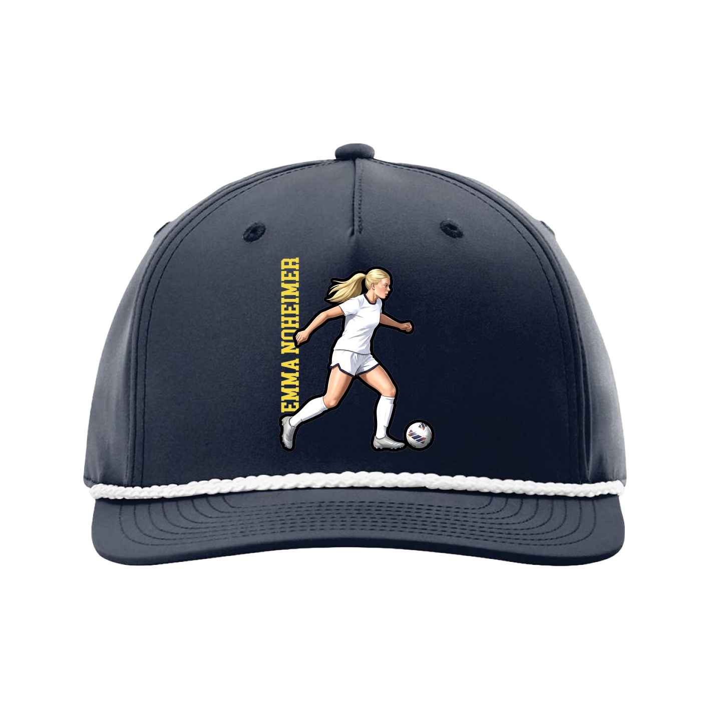 Five-Panel Classic Rope Cap — Name Vertical in Navy