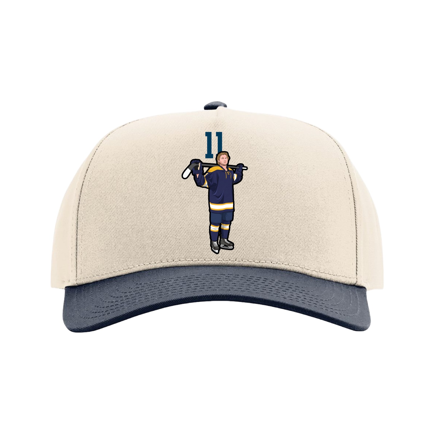 Full Fabric Five-Panel Champ Cap — Number Top in Cream/Navy