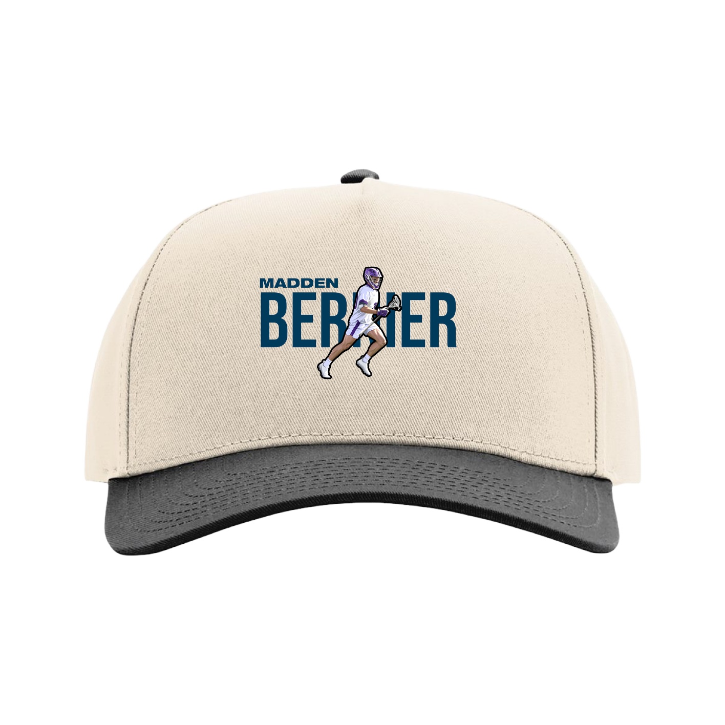 Full Fabric Five-Panel Champ Cap — Player Name in Cream/Black