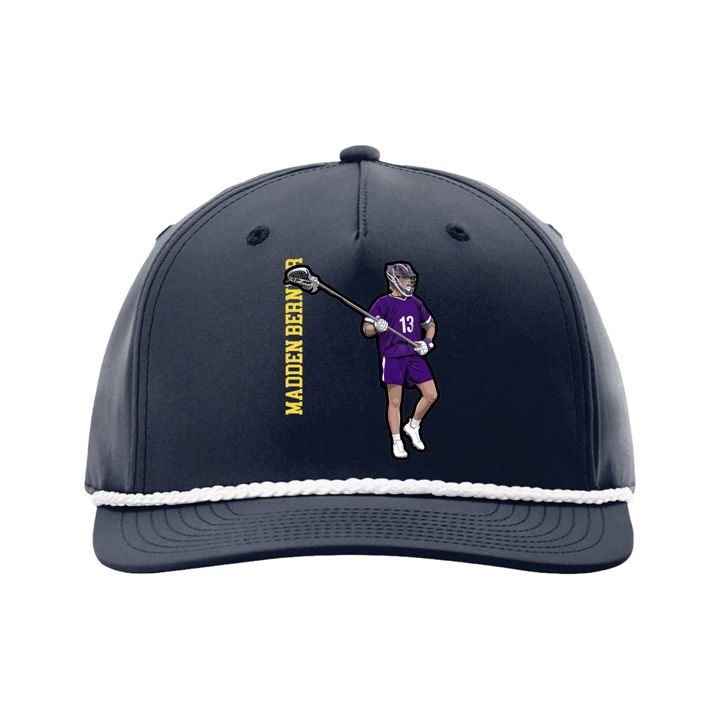 Five-Panel Classic Rope Cap — Name Vertical in Navy