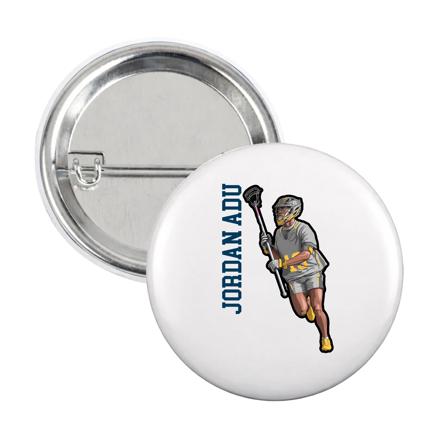 Game Day Button — Name Vertical in White