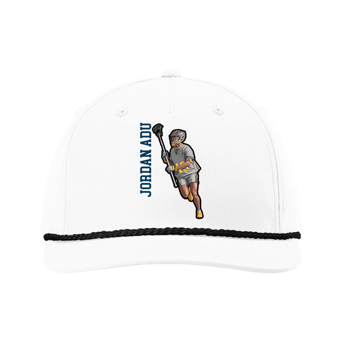 Five-Panel Classic Rope Cap — Name Vertical in White