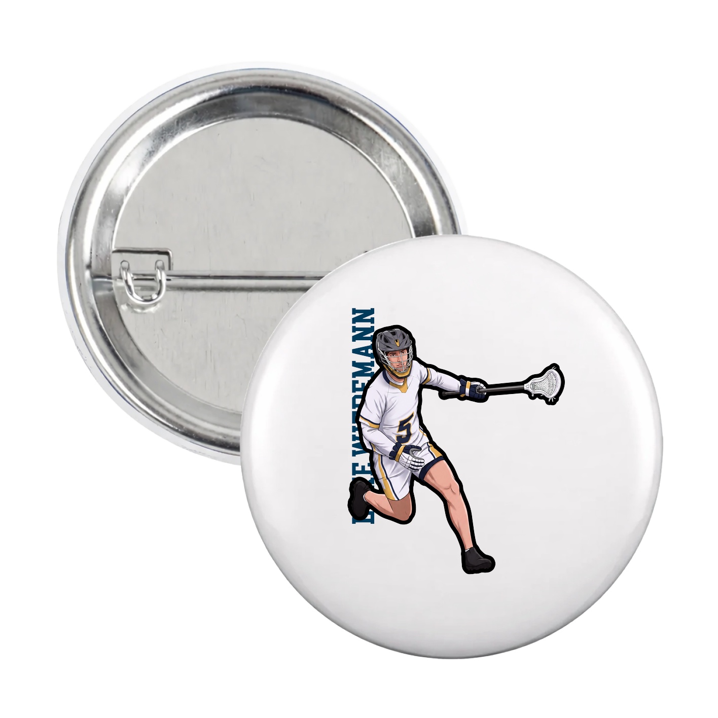 Game Day Button — Name Vertical in White