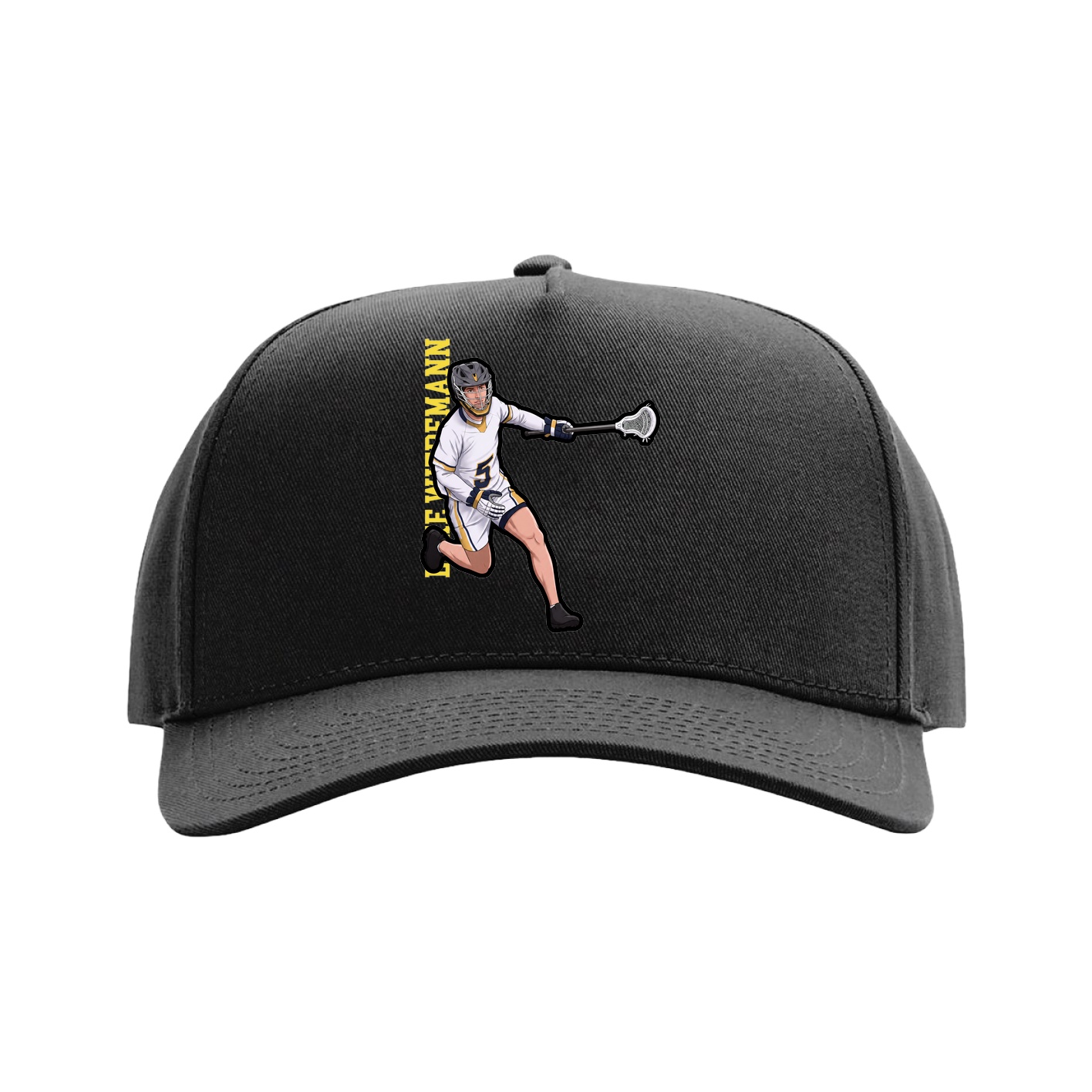 Full Fabric Five-Panel Champ Cap — Name Vertical in Black