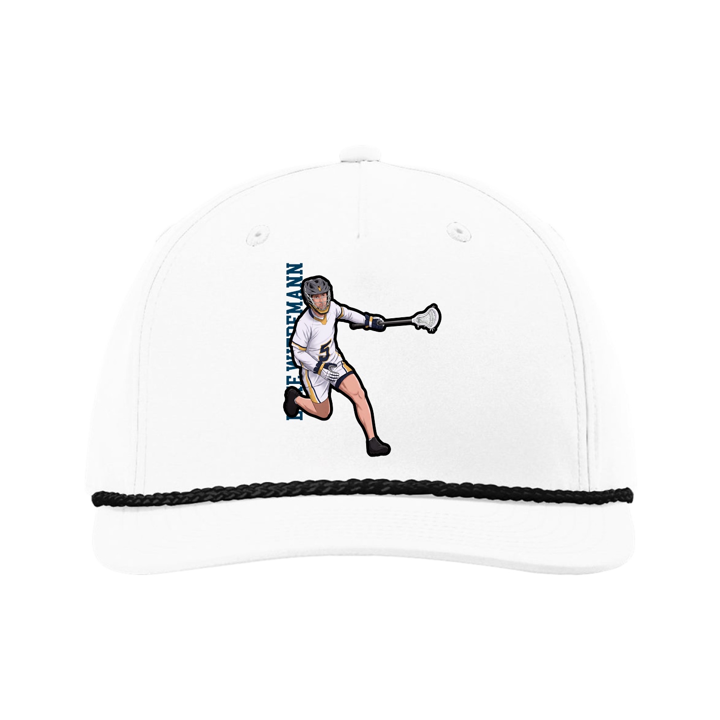Five-Panel Classic Rope Cap — Name Vertical in White