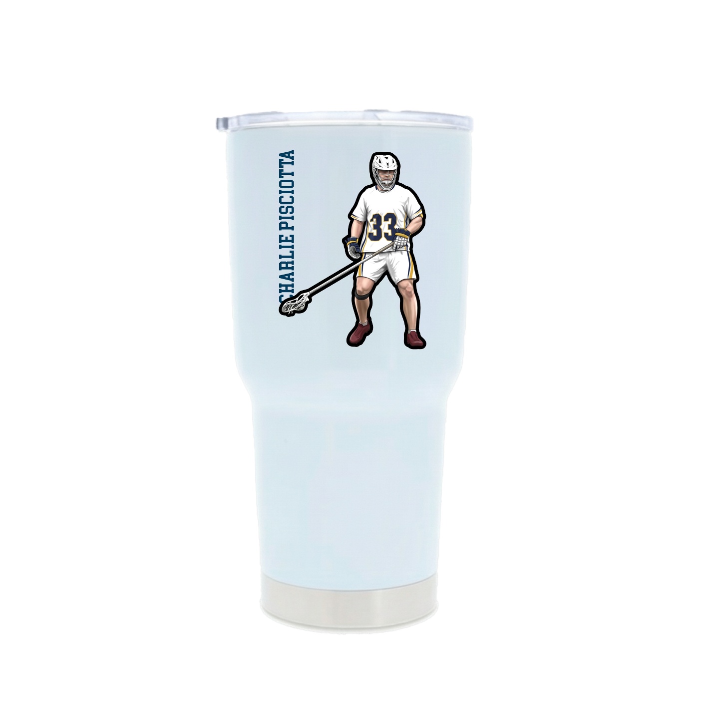 30oz Stainless Steel Tumbler — Name Vertical in White