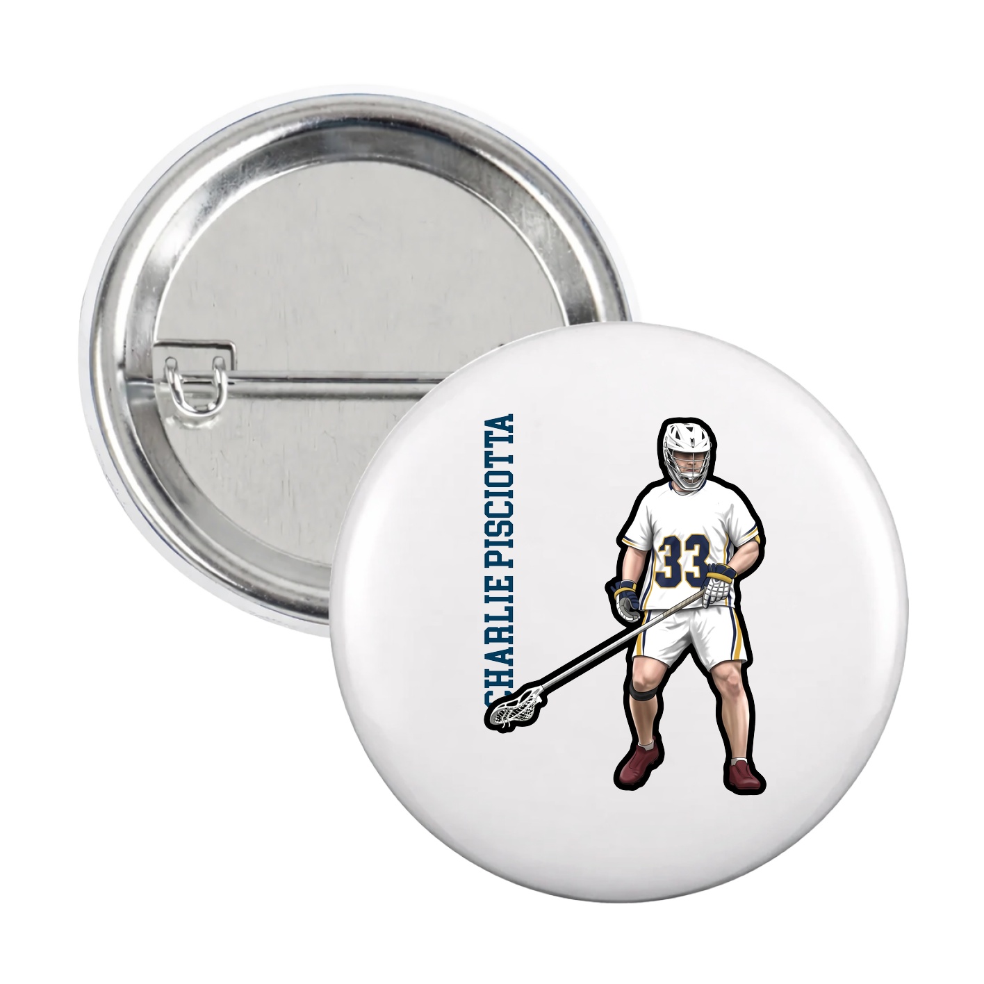 Game Day Button — Name Vertical in White